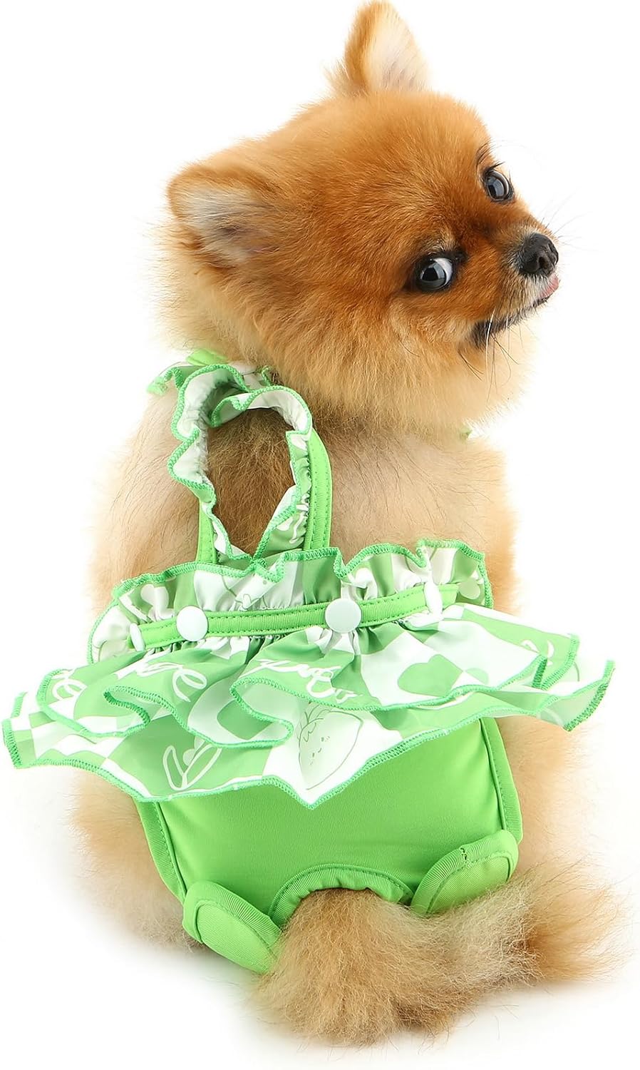 Female Dog Diapers with Suspenders Detachable Reusable Washable Puppy Sanitary Pantie Plaid Pet Period Panties Soft Doggie Underwear Jumpsuits in Heat Cycle Period,Green,L
