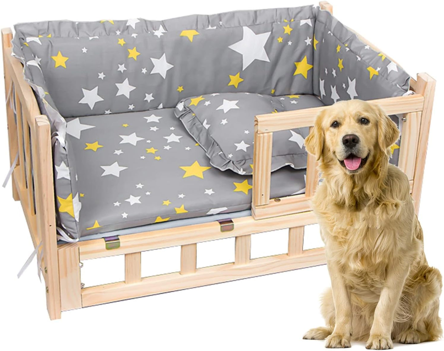 Pet Bed Rustic Wooden Raised Dog Bed with Fence, Large ＆ Older Pets Couch Sofa, Orthopedic Joint Elevated Pet Cot, for Pets Within 30 Kg / 66 Lbs (Color : Style2, Size : M-75x50x42cm/3
