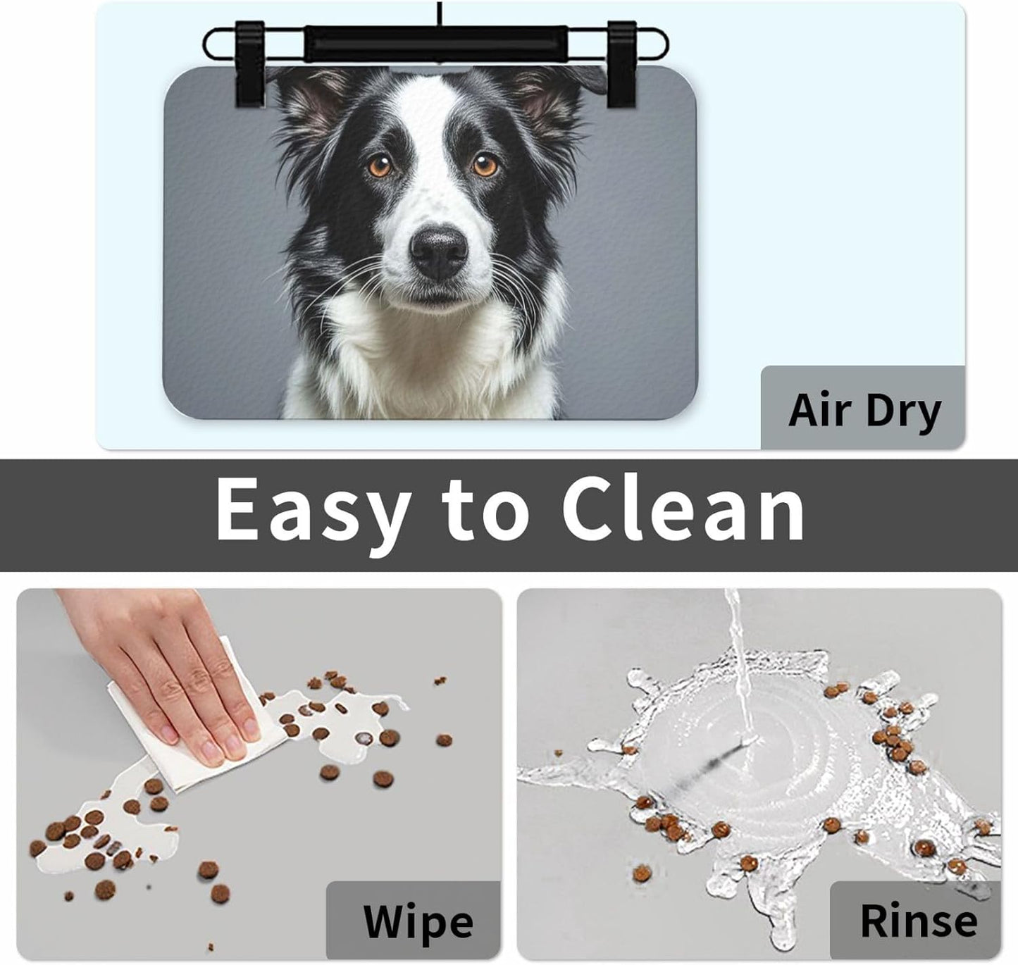 Pet Feeding Mat Leather Dog Food Mat Waterproof Pet Tablecloth Border Collie Pet Placemat for Dogs Absorbent Dog Bowl Mat Anti-Slip Dogs Mats for Food and Water