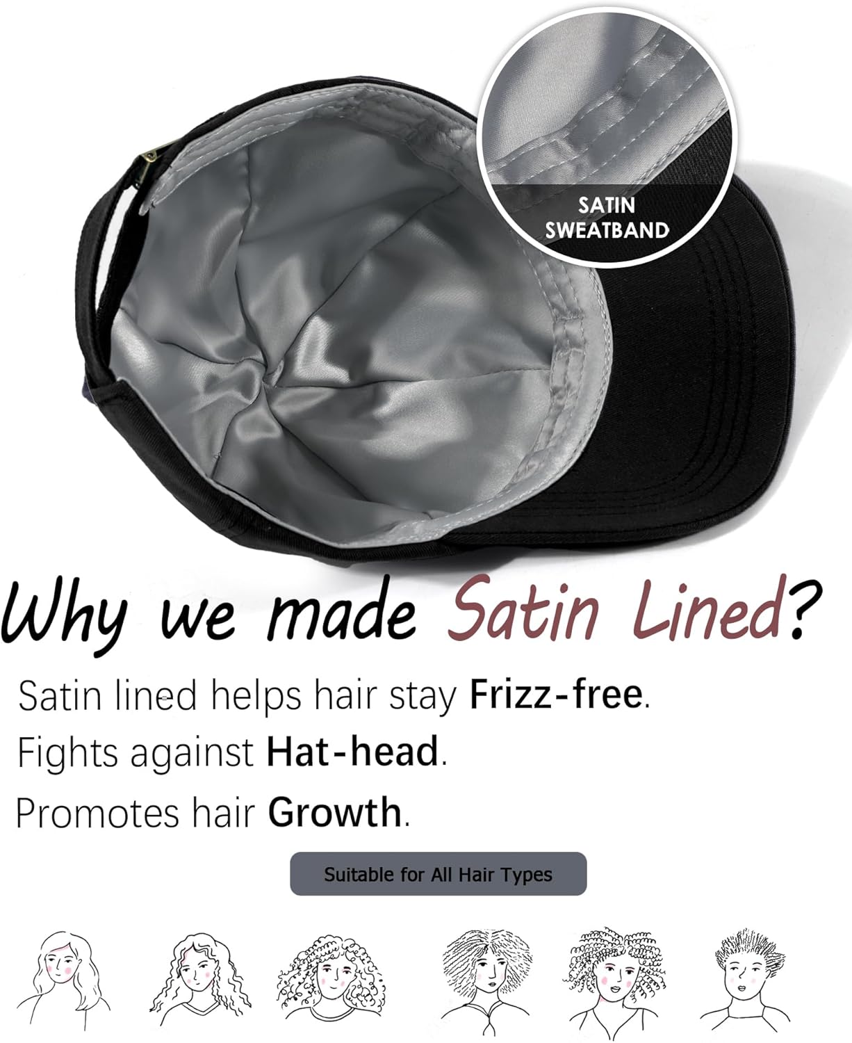 Womens Satin Lined Unstructured Baseball Cap Unisex Silk Lining Washed Cotton Adjustable Vintage Dad Hat
