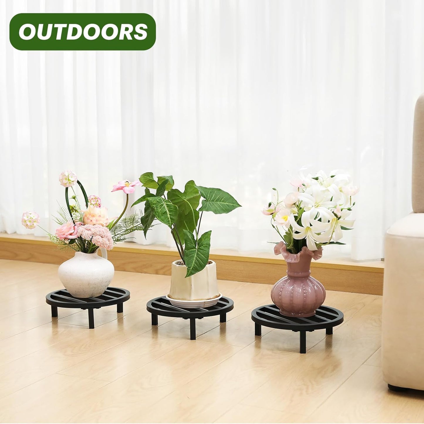 3 Pack 10.23 Inch Metal Plant Stands Outdoor,240 LBS Capacity,Single Plant Stand Indoor for 5-12 Inch Pots,Heavy Duty Flower Pot Stand Stool Riser,Black