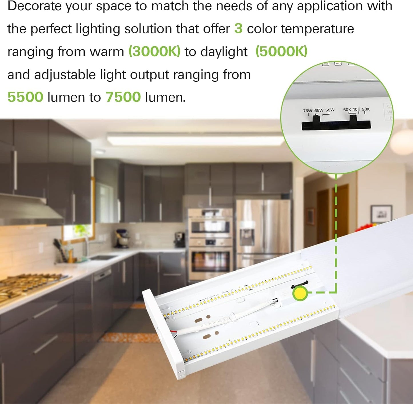 hykolity 4 Pack 4FT LED Wraparound Light with 3 Wattages/3 Lumens/3 CCT Selectable,55W/65W/75W,5500lm/6500lm/7500lm,3000K/4000K/5000K 4 Foot LED Wrap Light Fixture,Flush Mount Office Ceiling Light,ETL
