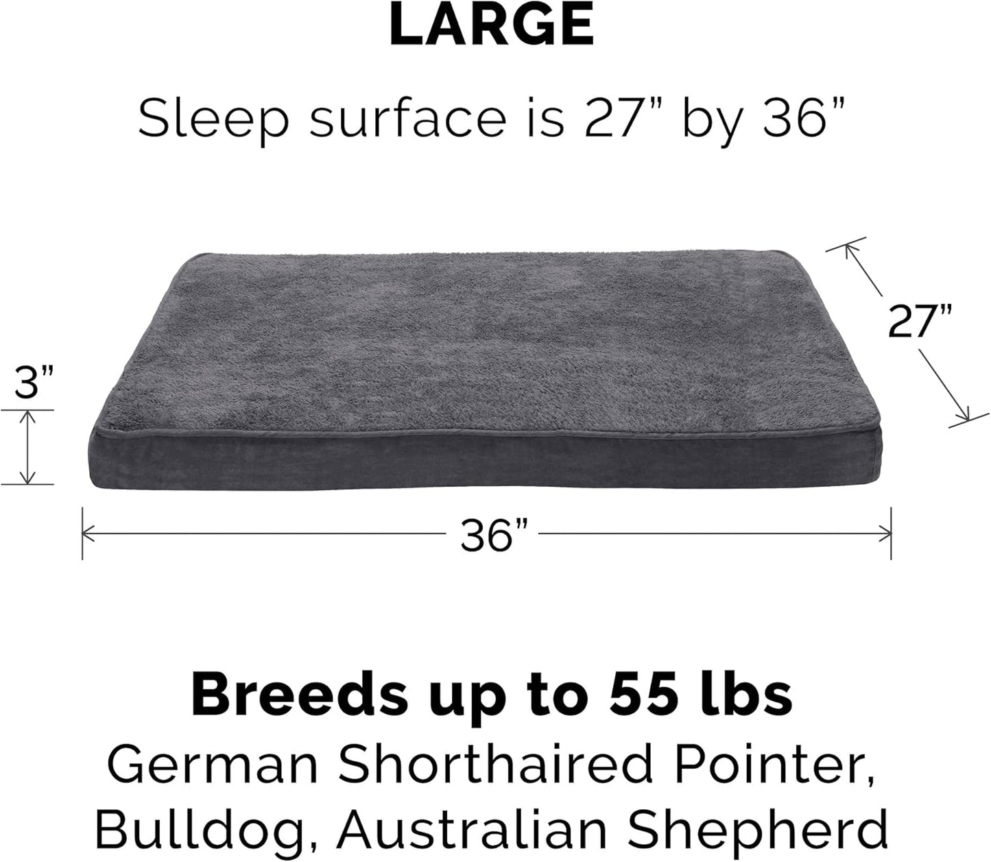 Furhaven Replacement Dog Bed Cover Terry & Suede Mattress, Machine Washable - Gray, Large