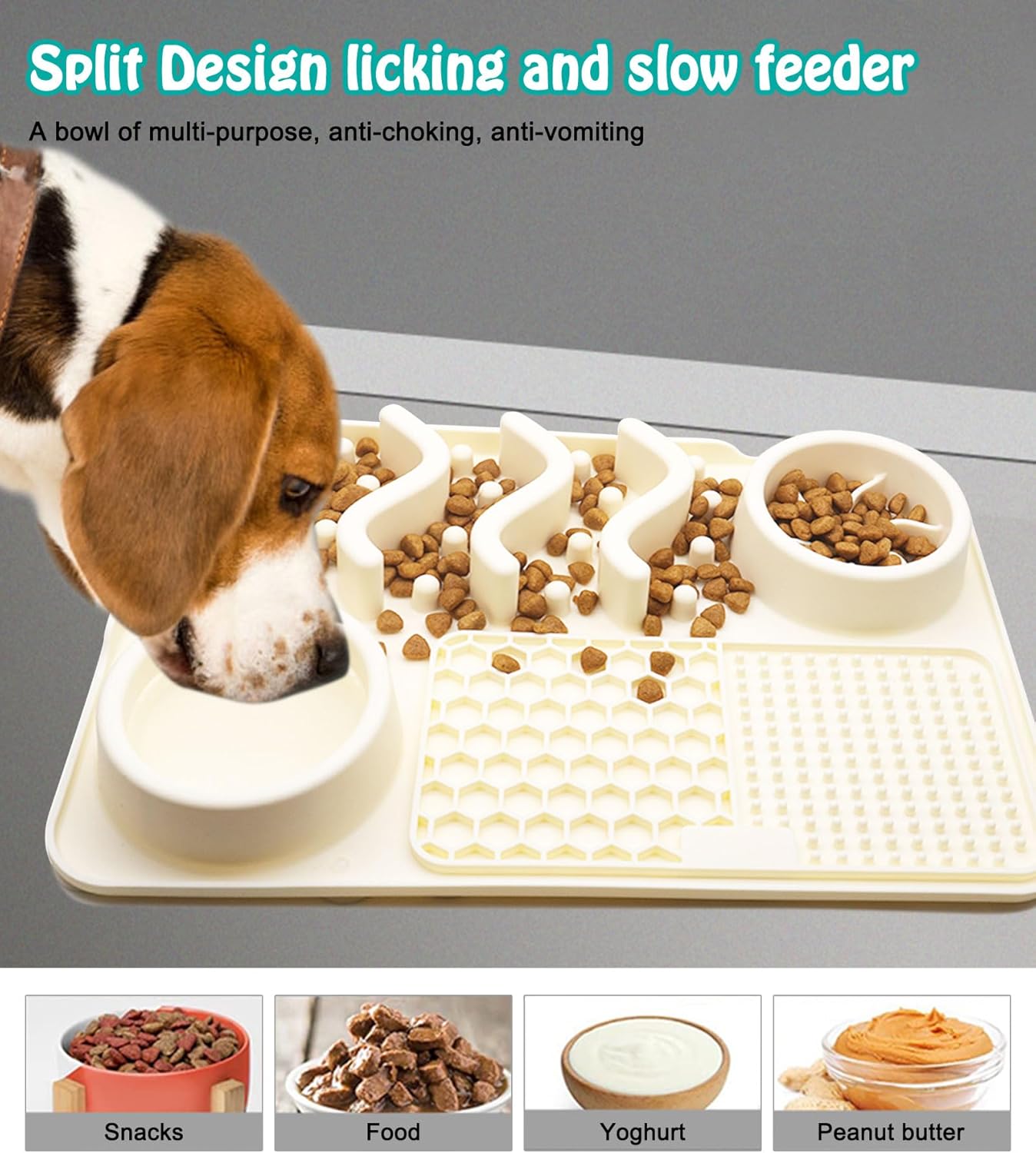 Slow Feeder Mat, Silicone Lick Mat with Suction Cups for Dog Cat, Puzzle Snuffle Mat for Pet Smell Training Bored Puppy, Interactive Sniff Mat Slow Eating Keep Busy (Beige)