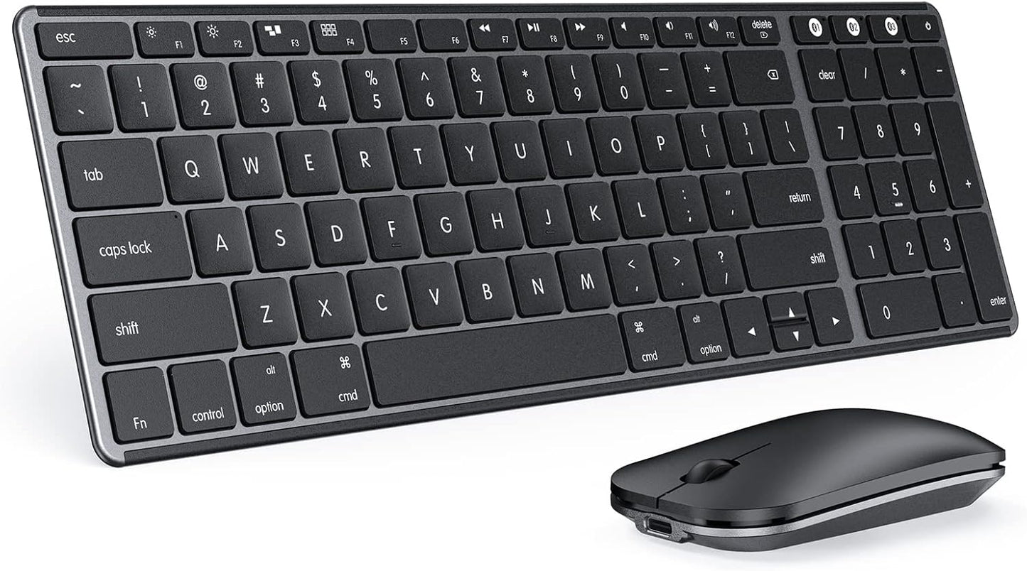 seenda Bluetooth Keyboard and Mouse Combo for Mac, SKM64-2 Rechargeable Slim Wireless Keyboard Mouse Compact, 3 Multi-Device Connection, Compatible for Mac, MacBook Pro/Air, iPad, Black Gray