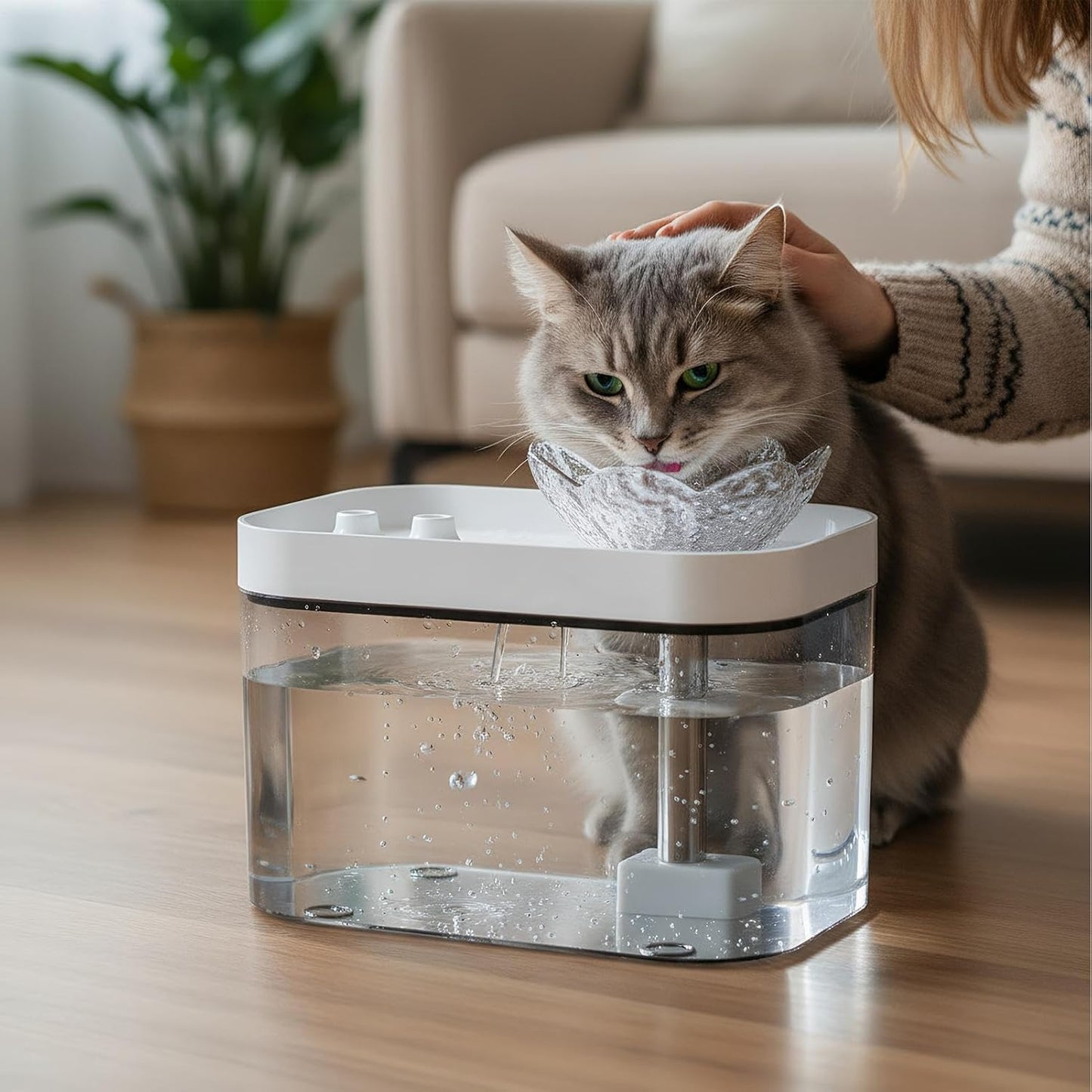 Cat Water Fountain - USB Rechargeable Filter Dispenser, Silent Automatic Cat Water Fountain, Continuous Fresh Flow, Easy to Use Pet Hydration, for Indoor Home Kitten Dog, 4.72x4.72x6.29inch