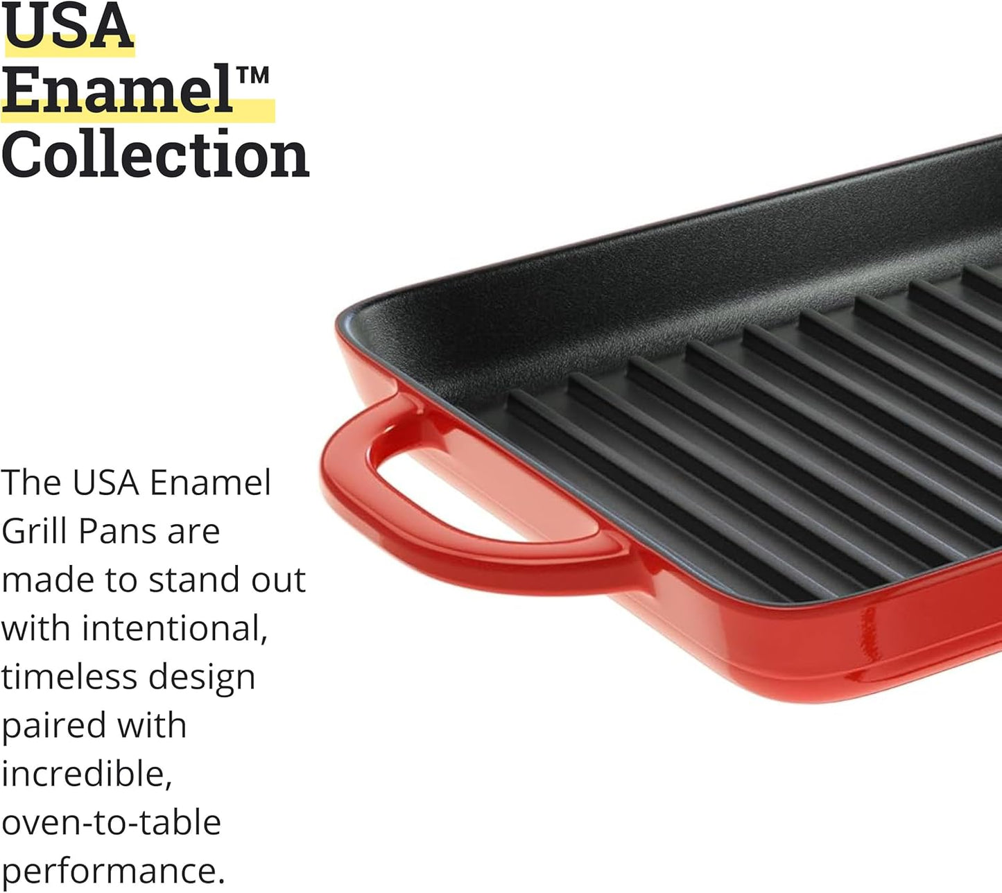 Lodge 12.5 x 8 Inch Enamel Cast Iron Grill Pan - Dual Assist Handles - Use in the Oven, on the Stove, on the Grill, or Over a Campfire - Red