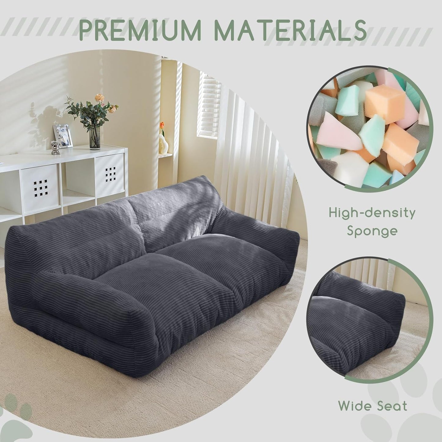 HIGOGOGO Large Human Dog Bed, Giant Human Dog Sofa, Big Comfy Floor Sofa Couch for Pet Families with Foam Chunk Supportive Mat, XXXXL Size Corduroy Orthopedic Bed, Grey