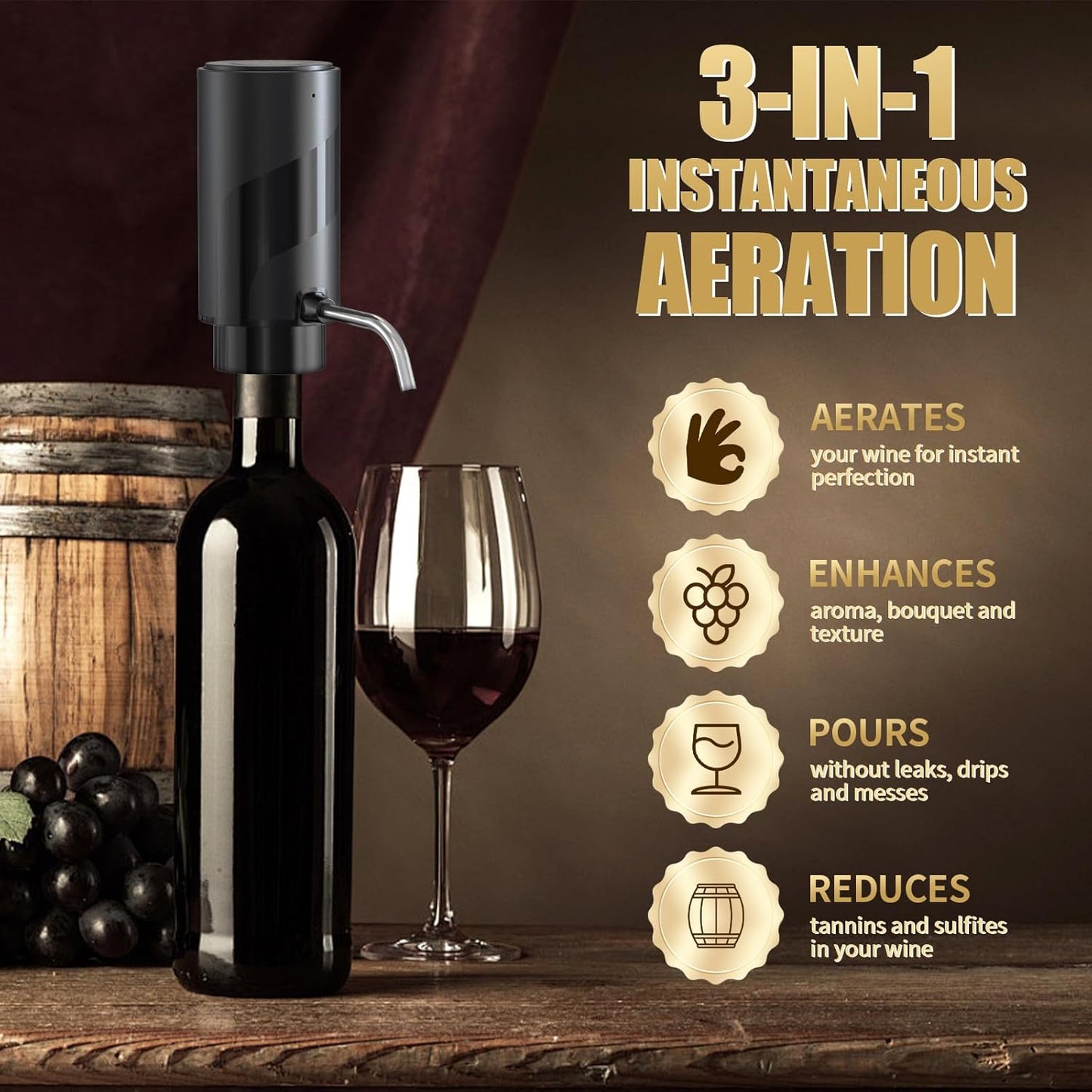 MolaMolamoy Wine Aerator Electric Wine Decanter Automatic Wine Aerator Portable One Touch Wine Dispenser Rechargeable Wine Pourer Wine Gifts for Wine Lovers and Parties