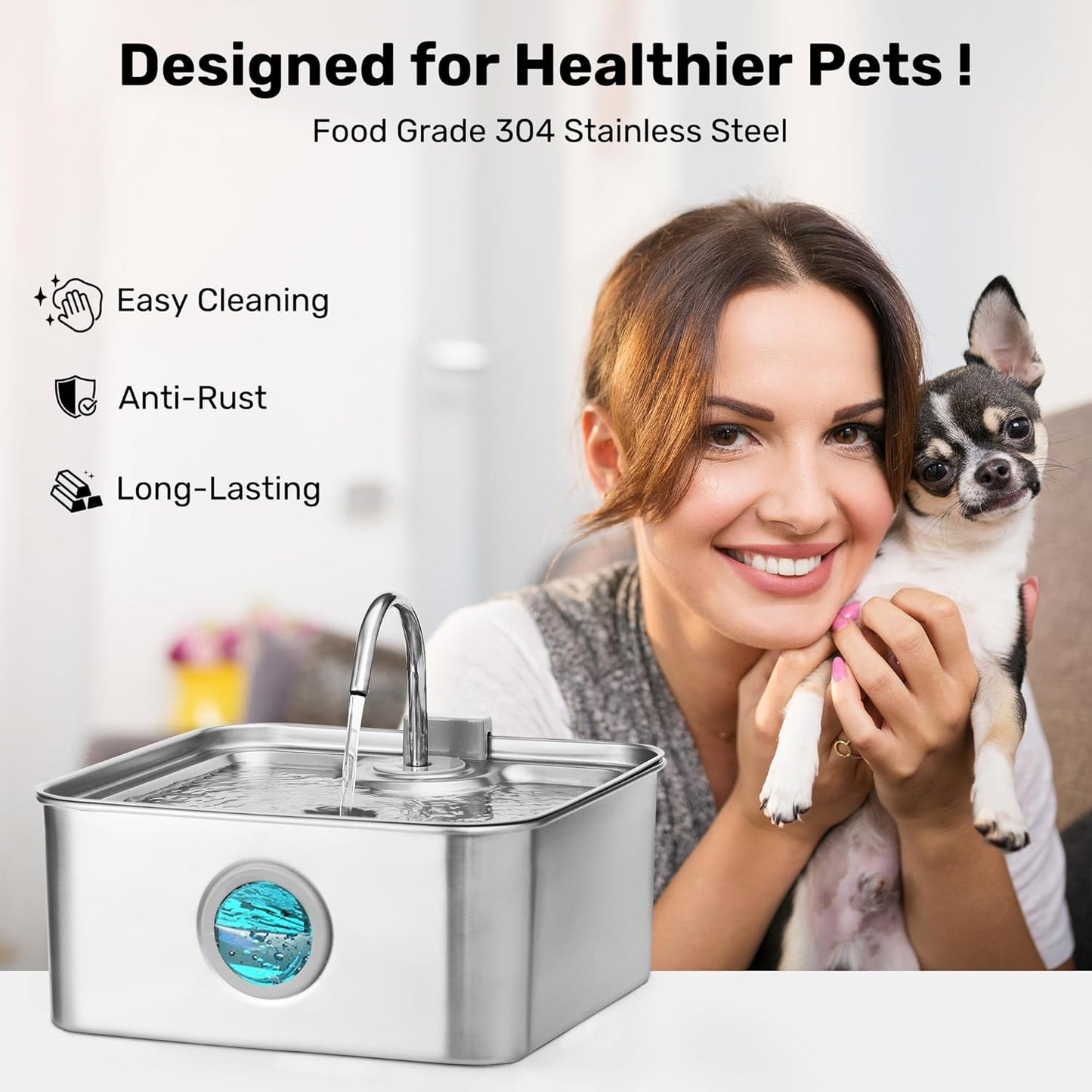 FUKUMARU Dog Water Fountain, 1.8 Gal/7L Stainless Steel Large Pet Fountain for Multi-Pet Households, 2026 Upgraded Ultra Quiet Automatic Water Dispenser with 4-Stage Filtration & 3 Filters, Silver