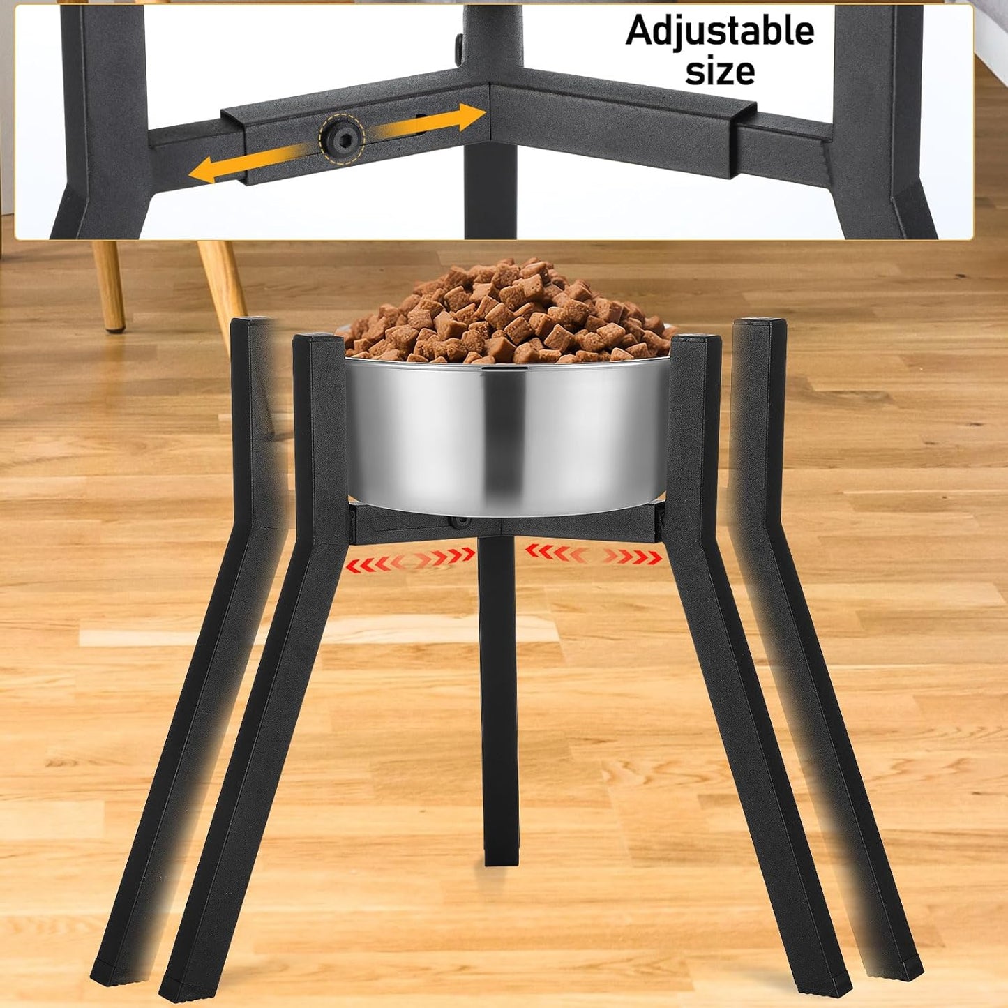 Blulu 2 Pack Adjustable Raised Dog Bowl Stand for Water and Food, Large Anti-Slip Metal Dog Food Holder Wide 7-10.6" Heights 13", Bowl Not Included(Black)