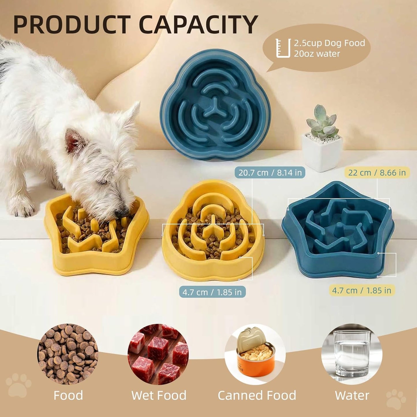 Slow swallowing Bowl for Dogs to Prevent Rapid Eating, Reduce gastrointestinal Burden and Bloating, Durable and Non-Toxic Material, Easy to Clean, Slow Feeding Bowl for Dogs. (Star Yellow, Star)