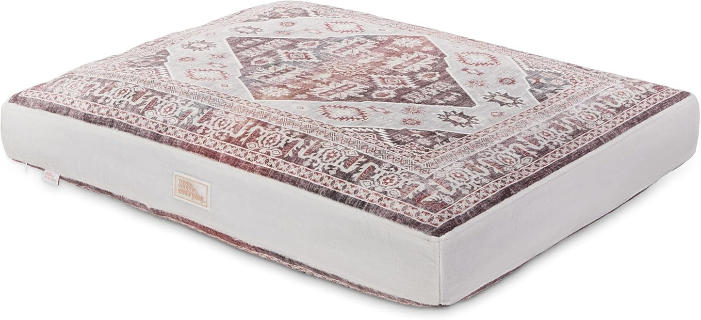 Town & Country Everyday CuddleTown Medallion Everwash® Pillow Pet Bed, Water Repellent Floor Pillow, Machine Washable Cover, Soft & Calming, Red/Greige, Small 28"x22"x4"