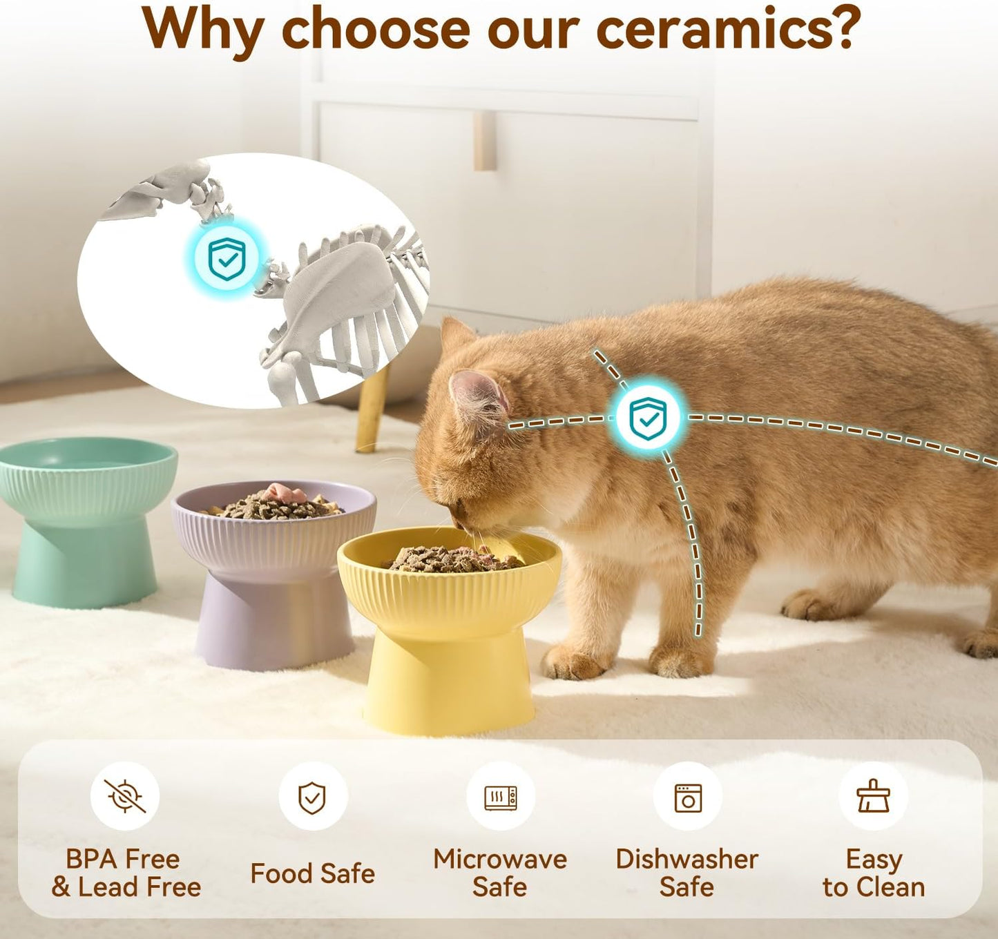 Ceramic Elevated Cat Bowls-Water Bowl, 15° Tilted Design, Anti-Vomiting & Spine Protection, Prevent Whisker Fatigue for Kittens to Adult Cats and Small Dogs (Purple-Elevated Cat Bowls-2)