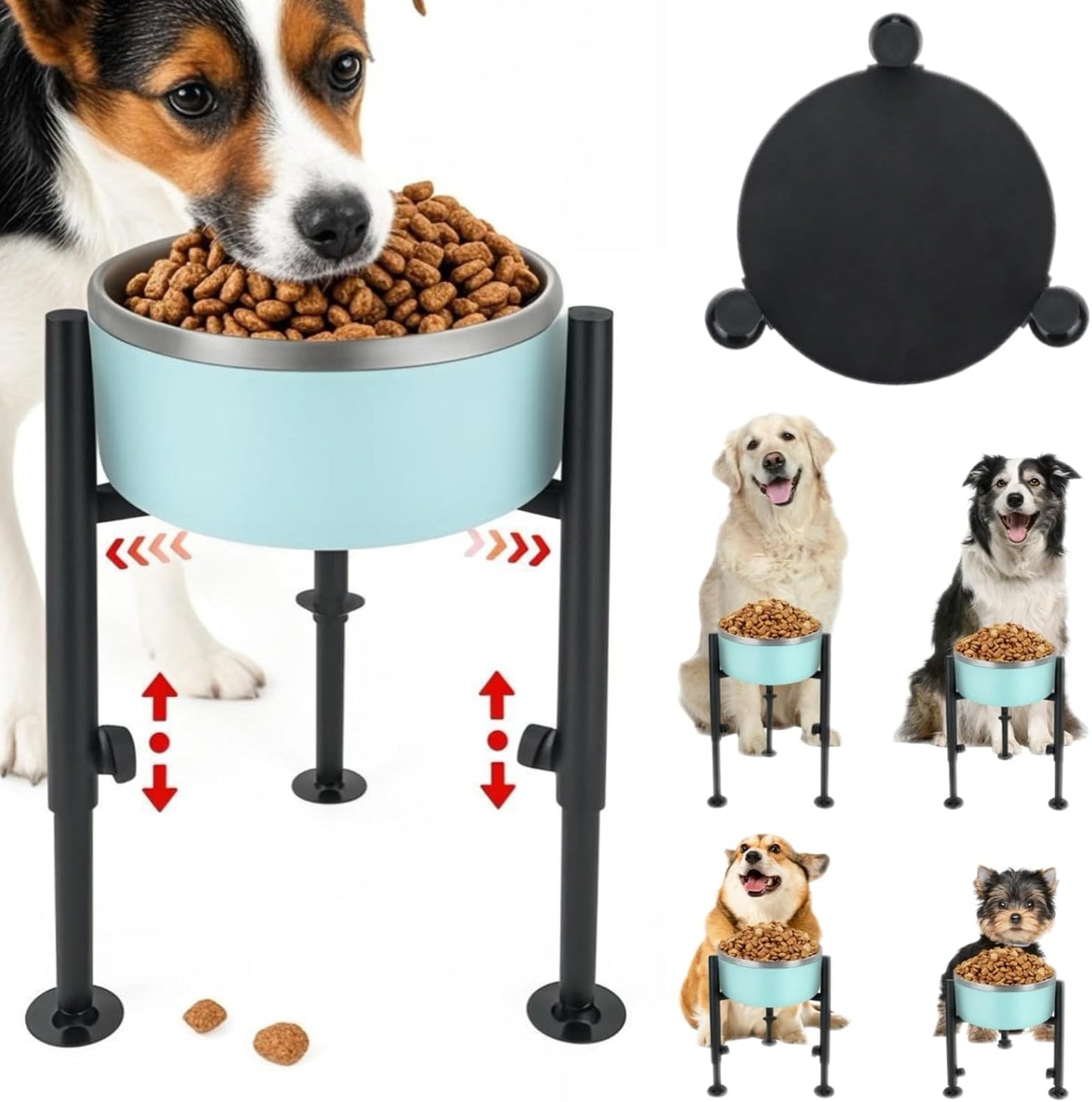 Elevated Dog Bowl Stand, 4 Height Adjustable Raised Dogs Bowls Stand Wide 6-10in, Dog Food Water Feeder Metal Pet Feeding Holder for Medium Large Breeds