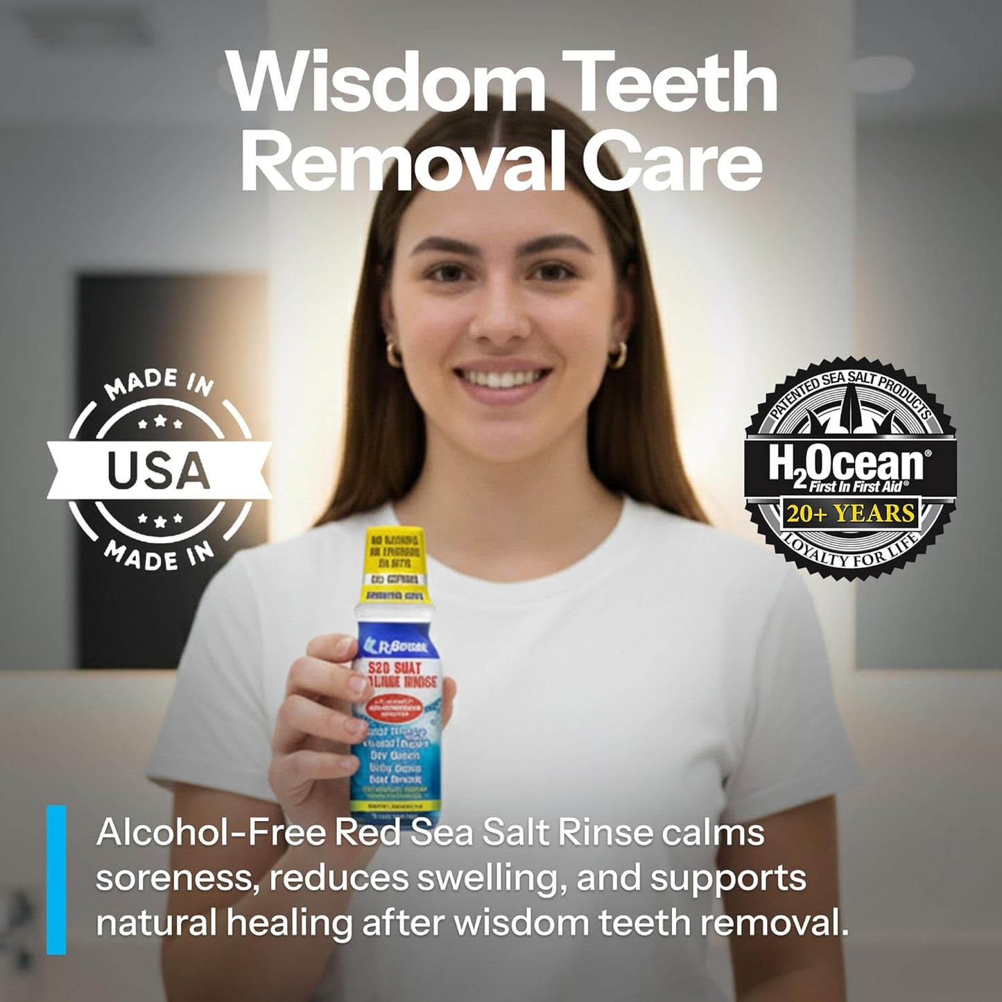 H2Ocean Healing Rinse Natural Sea Salt Mouthwash - Alcohol & Fluoride-Free Oral Care for Tonsil Stones, Sore Throats, Wisdom Teeth Recovery & Gum Health - Whitening Mouthwash, Lemon Ice, 8 oz