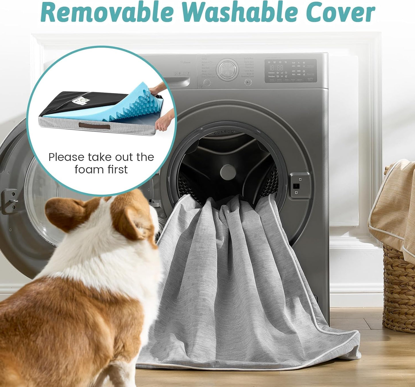 Cooling Dog Bed for Crate, Waterproof Dog Crate Mat with Removable Washable Cover, Orthopedic Egg Crate Foam Support, Dog Crate Bed 29x18x3 Inch,Silver Grey