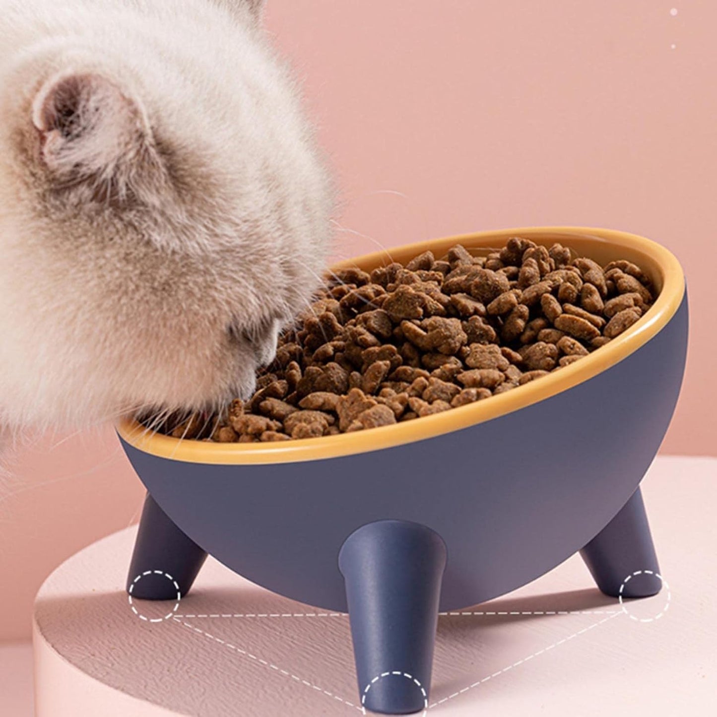 Raised Pet Bowl, 15° Tilted Elevated Cat Bowl with Stand, Non Slip No Spill for Cats and Small Dogs Feeding Dishes, Protect Pet's Neck Cat Feeder (Pink)