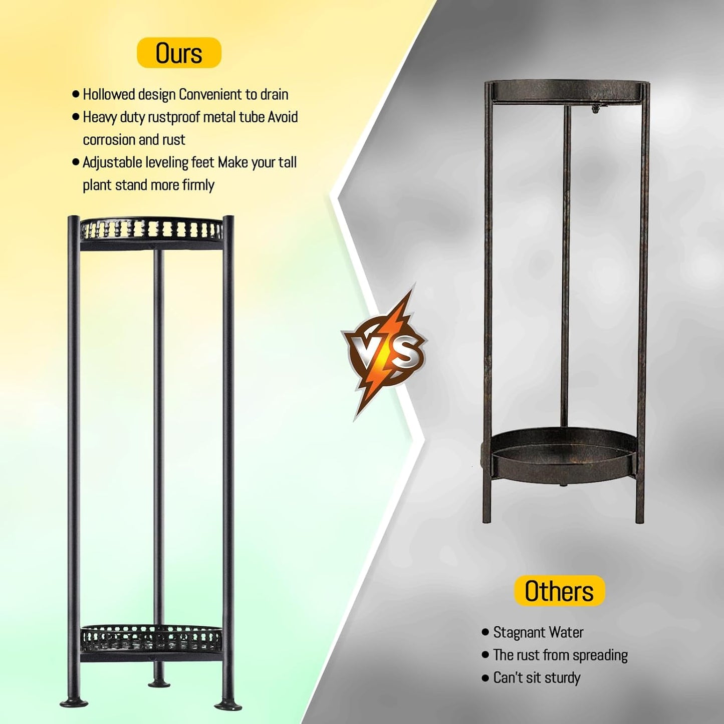 Plant Stand Indoor Outdoor, 30'' Tall Plant Stands, 2 Tier Metal Planter Stand, Flower Stand Plant Pot Holder for Living Room, Corner, Deck
