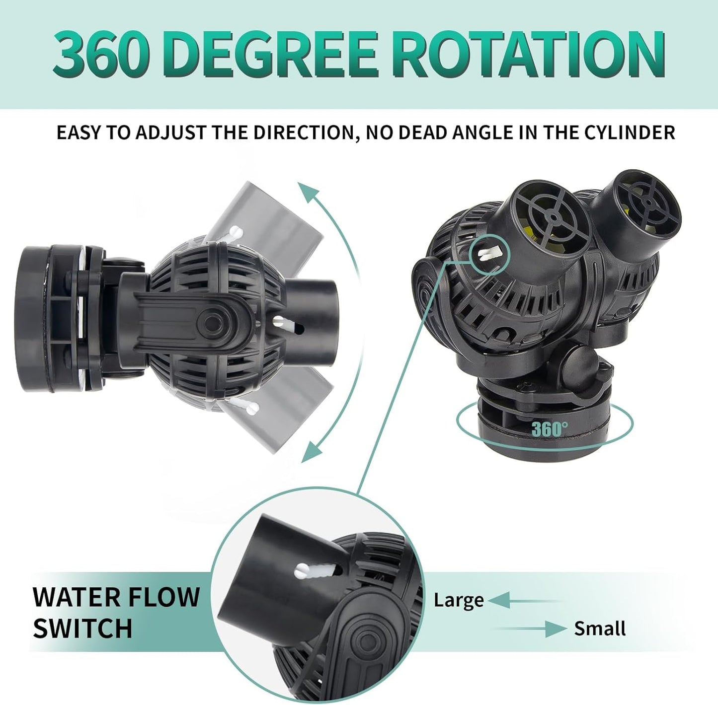 FREESEA Aquarium Circulation Pump Wave Maker Power Head with Magnetic Mount Suction for 20-75 Gallon Saltwater Freshwater Tank (1600 GPH, Black)