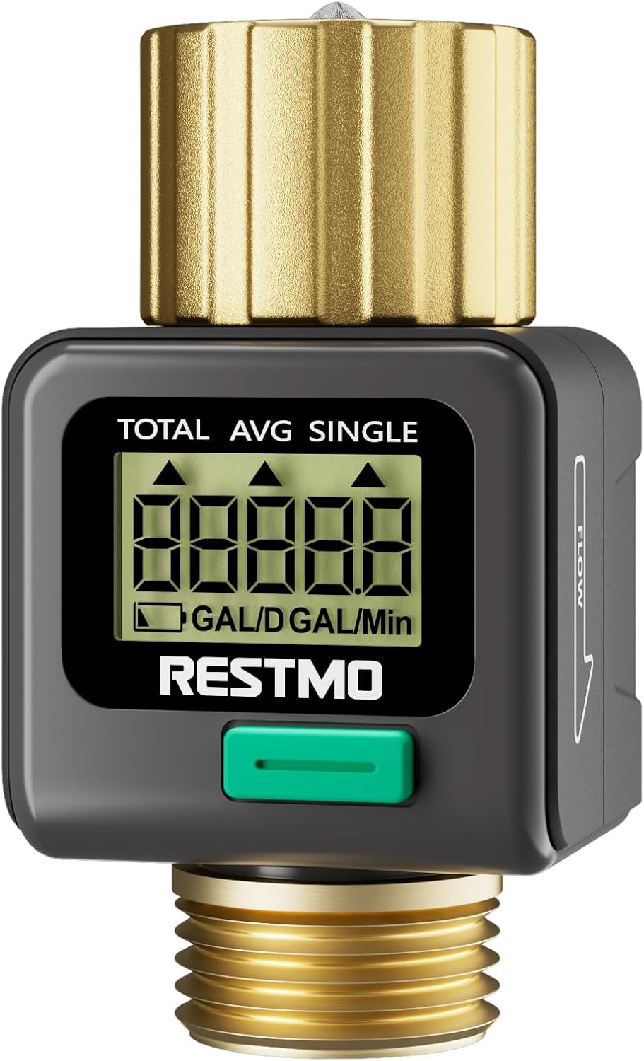 RESTMO Water Flow Meter with Brass Inlet & Outlet, Measure Gallon/Liter Consumption and Flow Rate for Outdoor Garden Hose Watering, RV Water Tank Filling, Lawn Sprinkler and Nozzle Sprayer