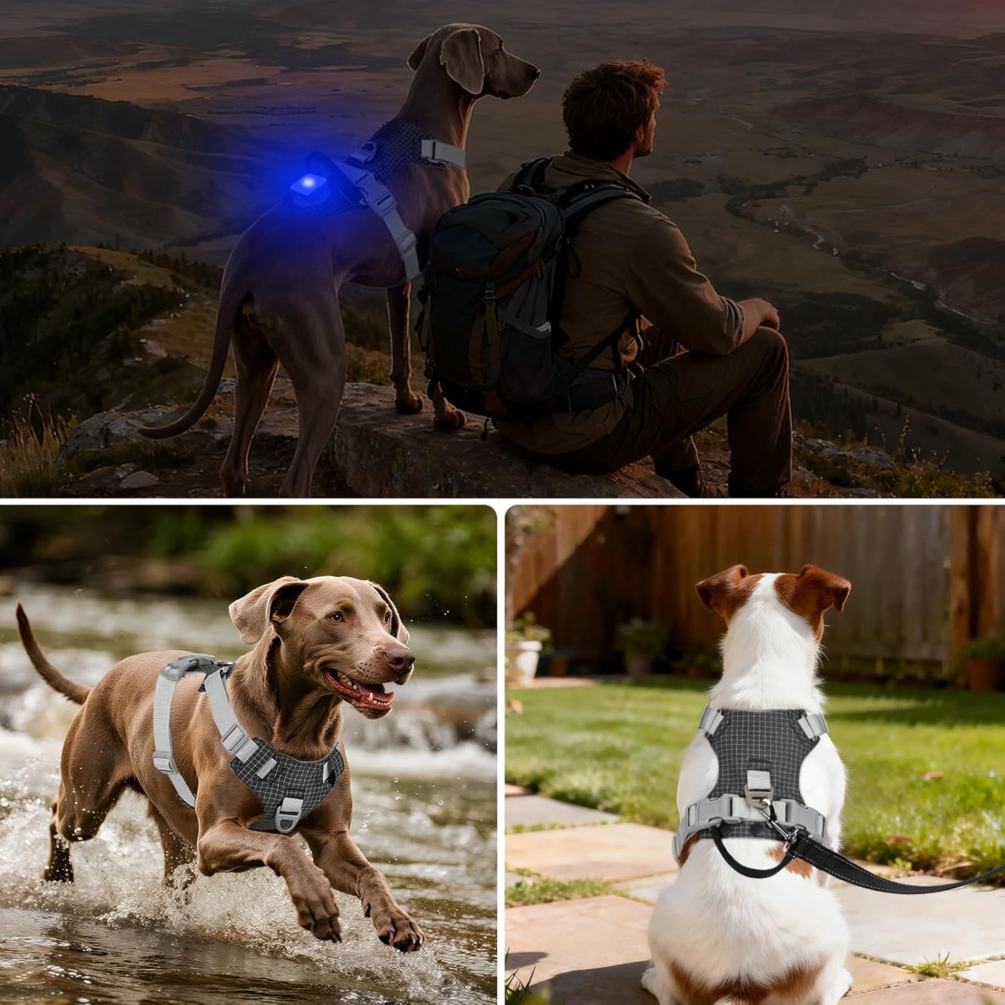 Joytale No Pull Dog Harness with AirTag Holder, Soft Night Safety Light up Dog Harness with Control Handle and 2 Clips, Adjustable Lightweight Dog Vest for Large Sized Pet Everyday Use, Black, L