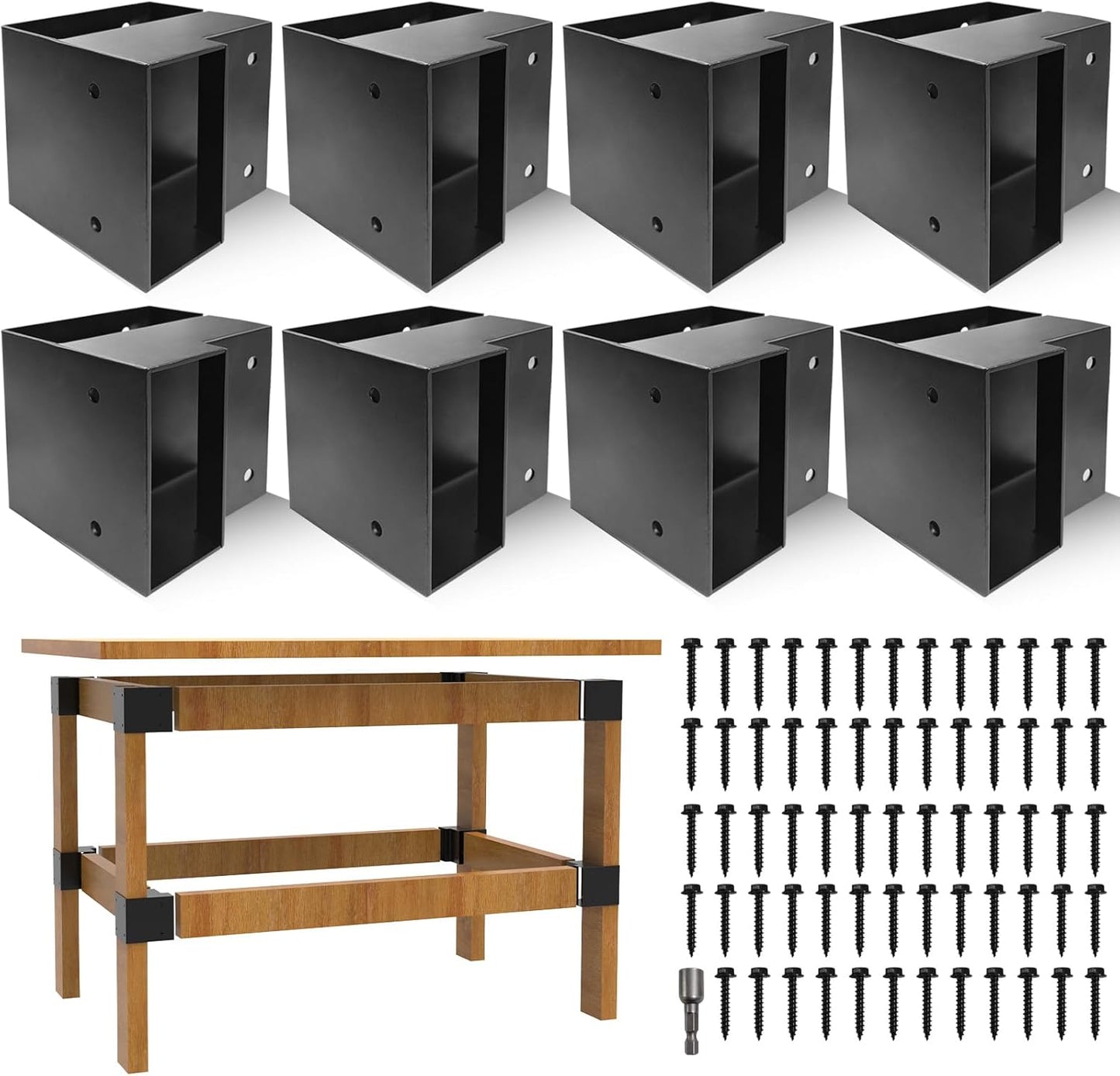 Workbench Corner Brackets Kits, Heavy Duty Steel 2x4 Corner Brackets for Work Table, DIY Custom Workbench, Garage Shelves (Black-8 Pack)