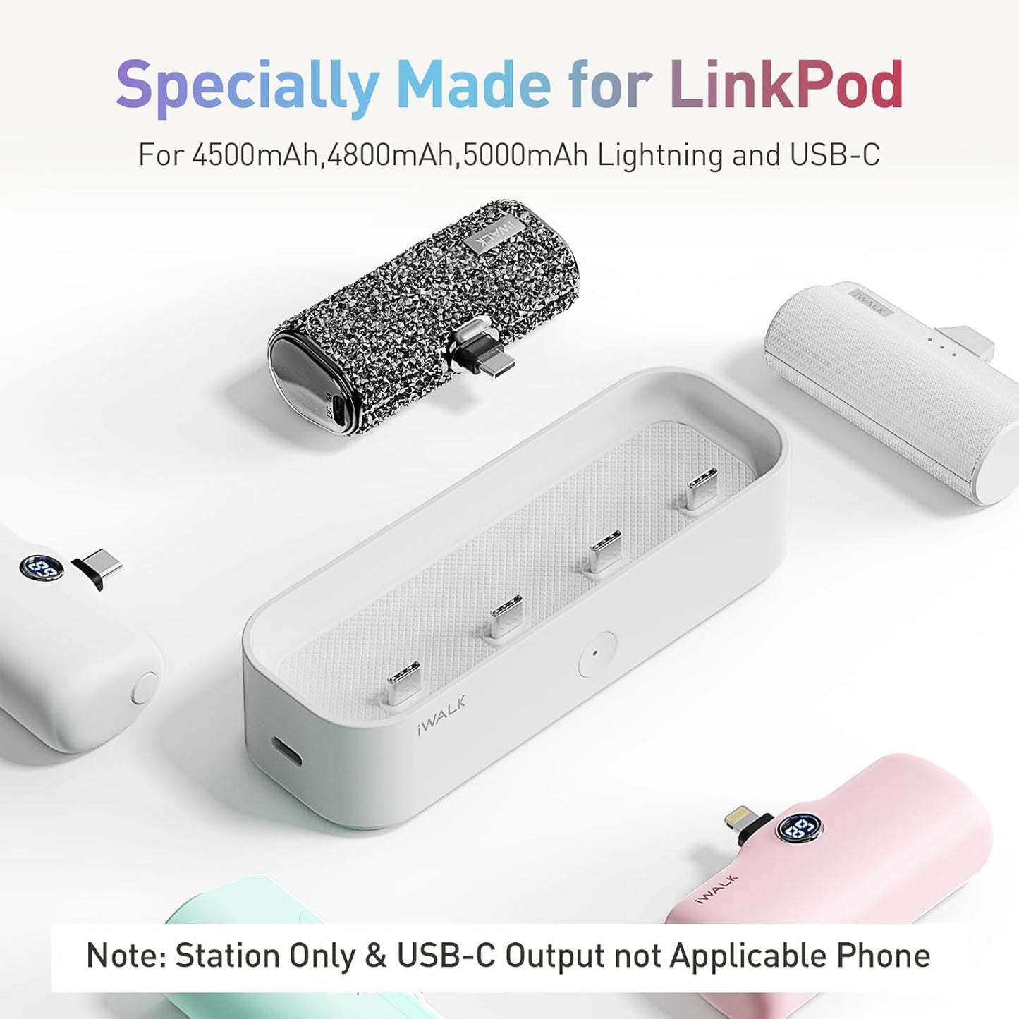 iWALK Charger Station for Portable Charger 4500mAh, 4800mAh, 5000mAh Power Bank for iPhone Charging Station Multiple USB-C Family-Sized Charger Station for Home(Station Only), White
