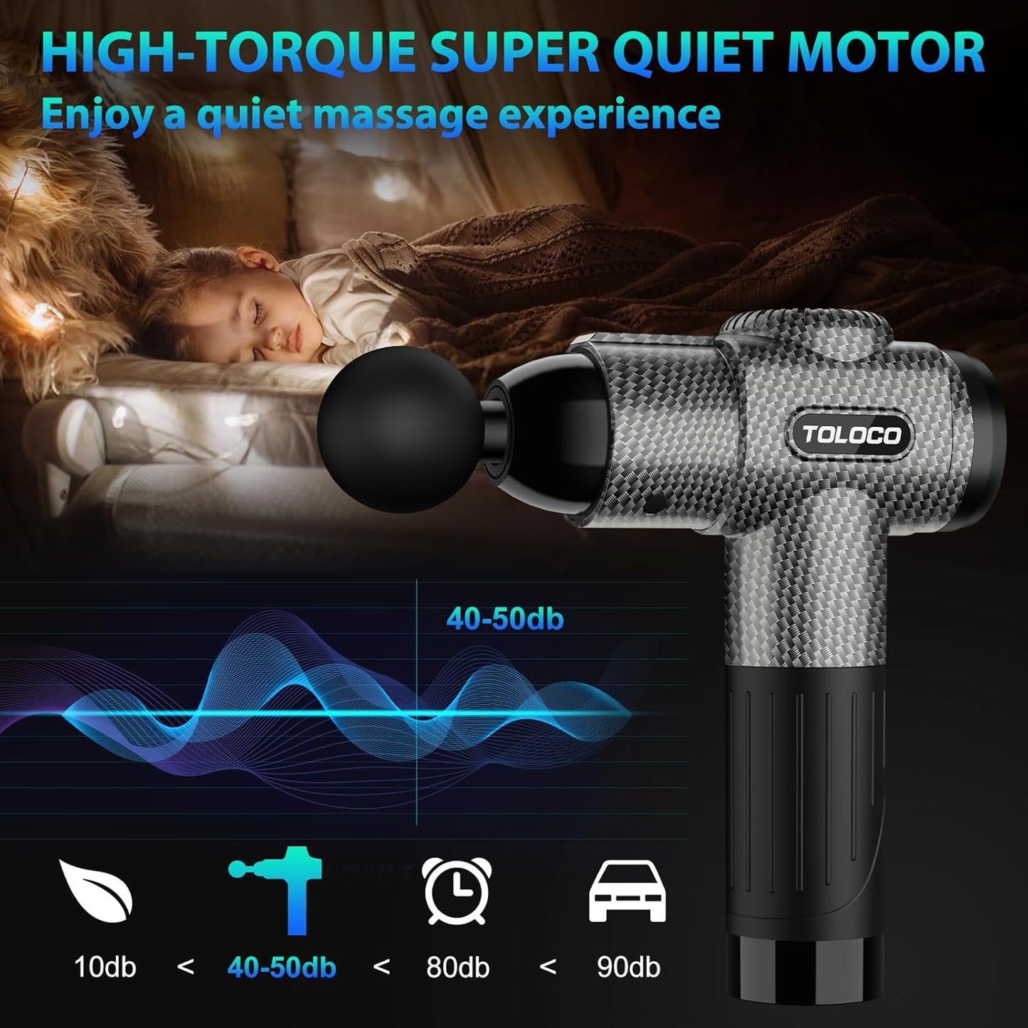 TOLOCO Massage Gun, Deep Tissue Back Massage for Athletes for Pain Relief, Percussion Massager with 10 Massages Heads & Silent Brushless Motor, Valentines Day Gifts for Him Her, Carbon