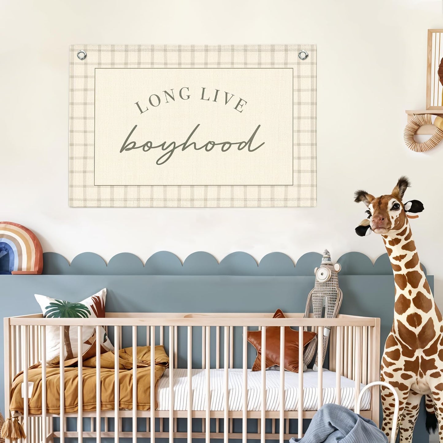 Lacama Long Live Boyhood Banner Boy Nursery Decor, Baby Boy Nursery Decor, Vintage Wall Hanging Flag Decor for Nursery Playroom Toddler Room, Boys Room Decor 30x20 In