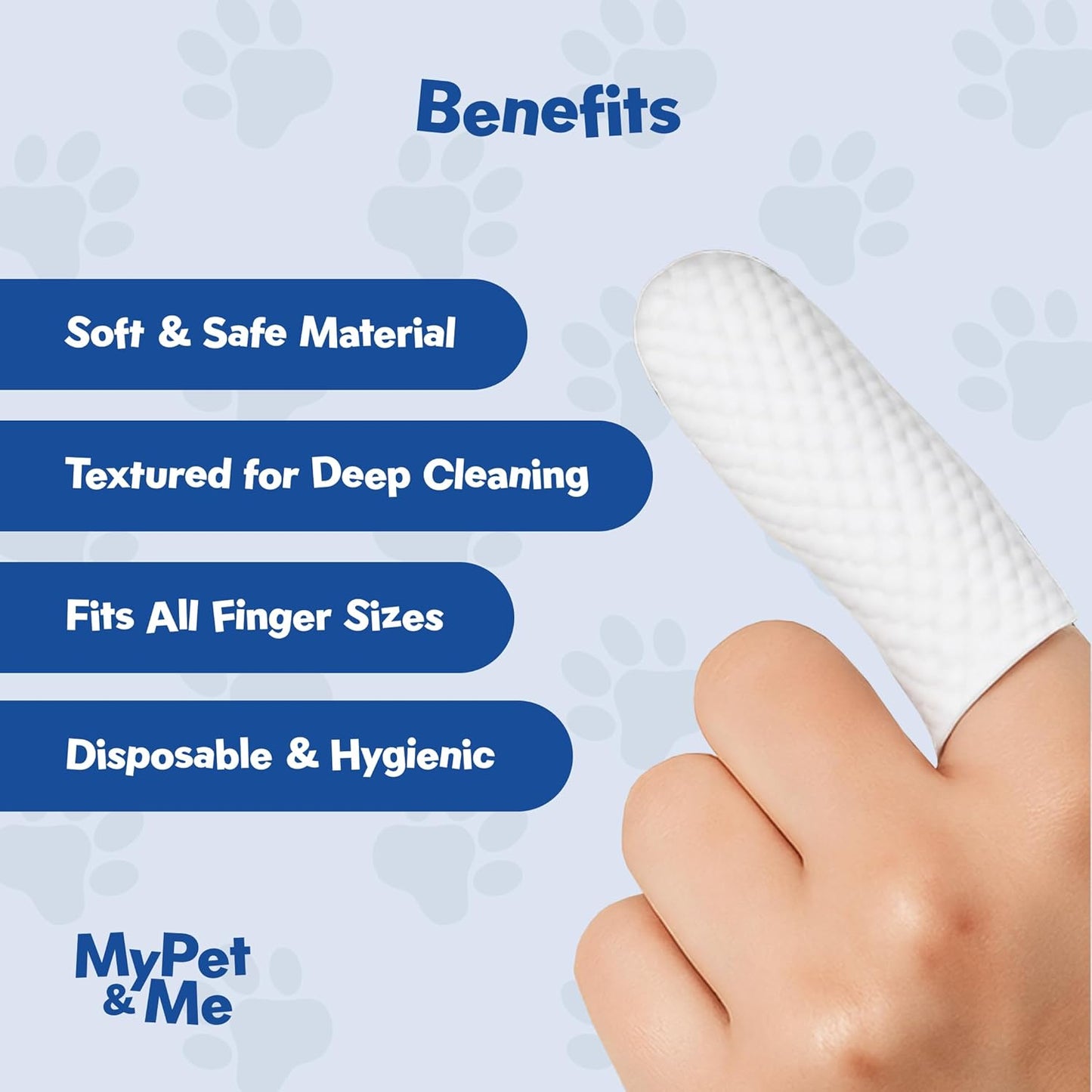 MyPet&Me Dog Dental Wipes, 50 Count - Disposable Finger Tooth Wipes for Dogs and Cats, Textured No-Rinse Cloths for Teeth and Gums, Fits Most Fingers, Travel-Friendly