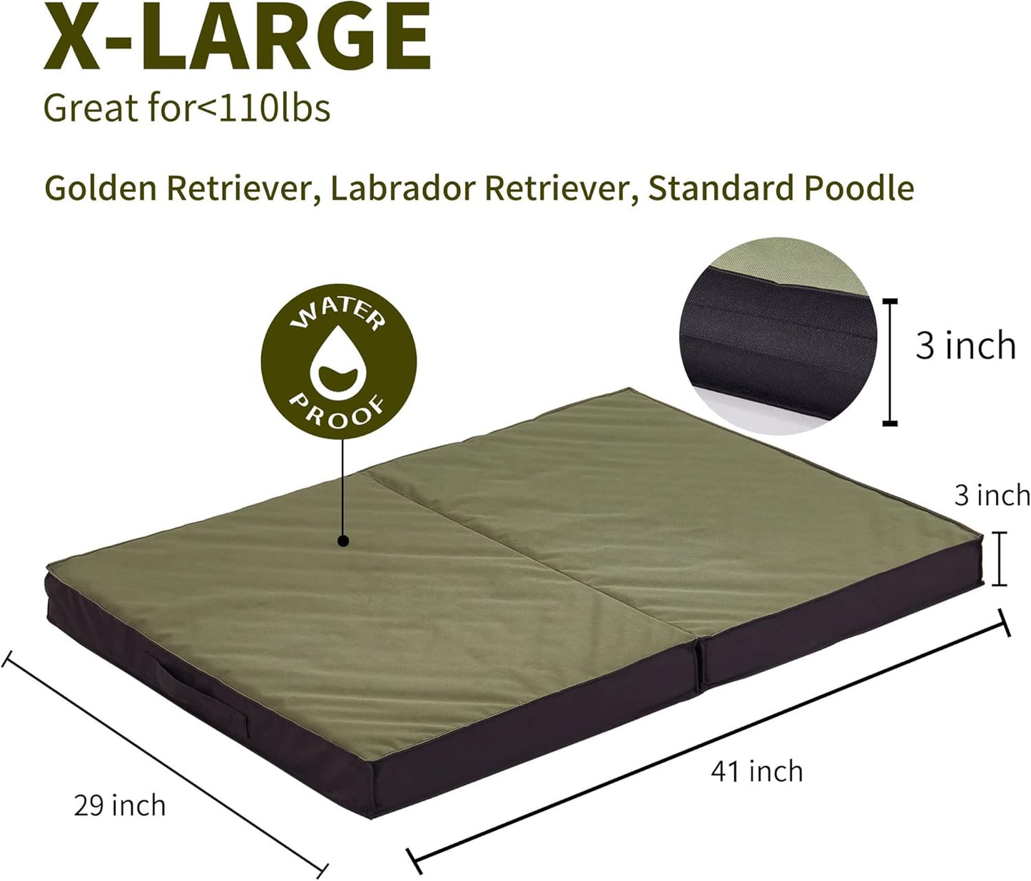 Outdoor Dog Beds for Large Dogs, Waterproof Dog Bed Portable Foldable with Washable Cover, Orthopedic for Outside Indoor, 41inch All Weather to Use