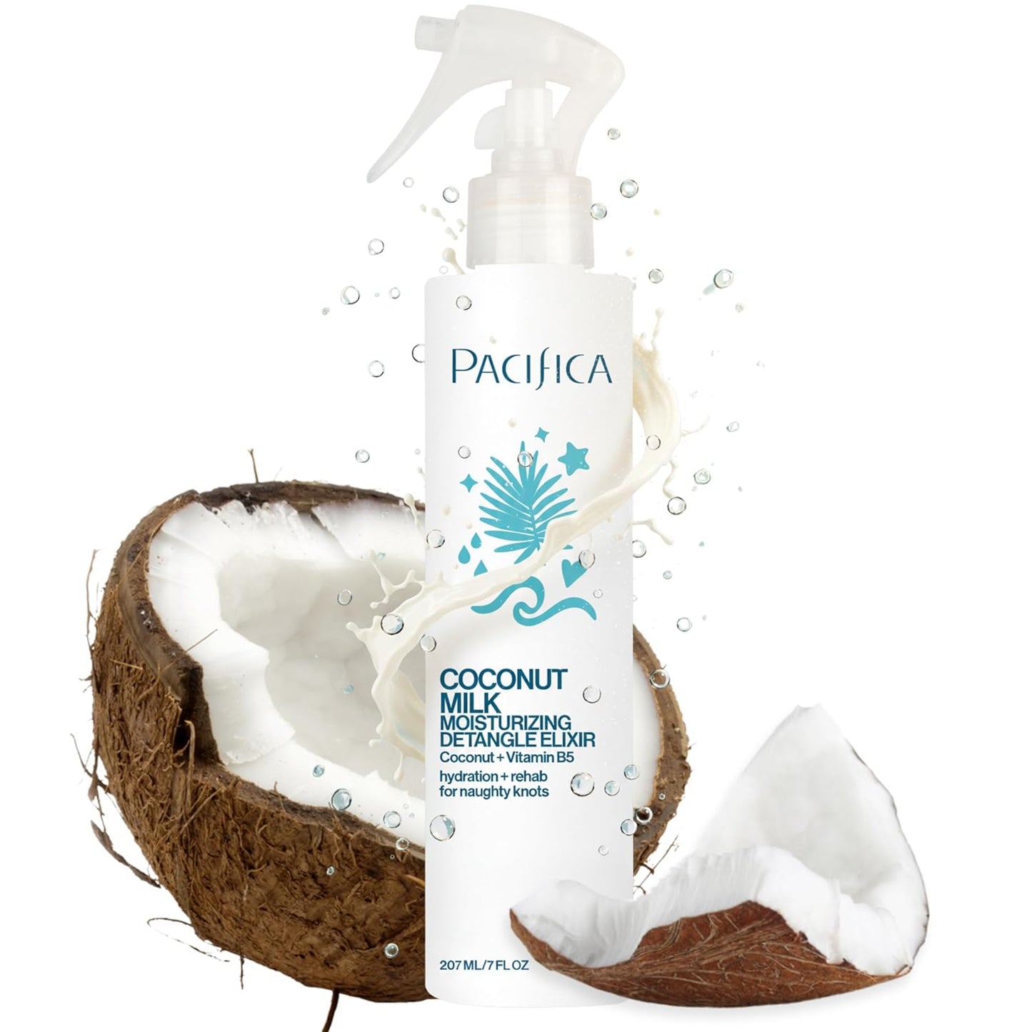 Pacifica Coconut Milk Hair Detangler Spray – Leave-In Conditioning Elixir for Tangle-Free Hair – Instantly Detangles Knots, Adds Shine & Moisture, Prevents Breakage & Frizz – Vegan & Cruelty-Free | Vegan, Cruelty-Free