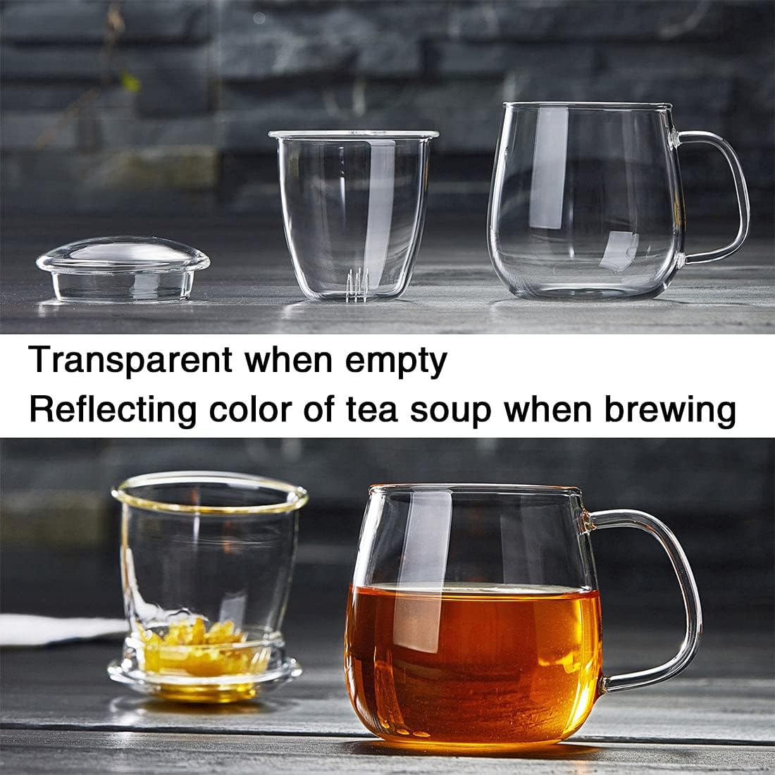 Glass Tea Cup with Infuser and Lid, 17.6oz/520ml Large Borosilicate Teacup,Tea Glass, Clear Mug for Loose Leaf Tea, Blooming Tea, Microwave & Dishwasher Safe - Tea Maker Gift for Birthday.