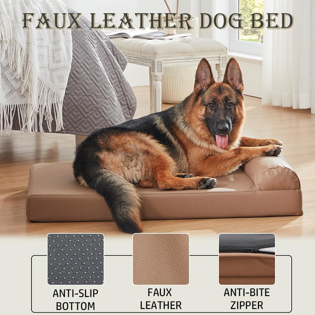 Dog Beds Orthopedic Faux Leather Medium Dog Bed Waterproof Bolster 32 * 24 in