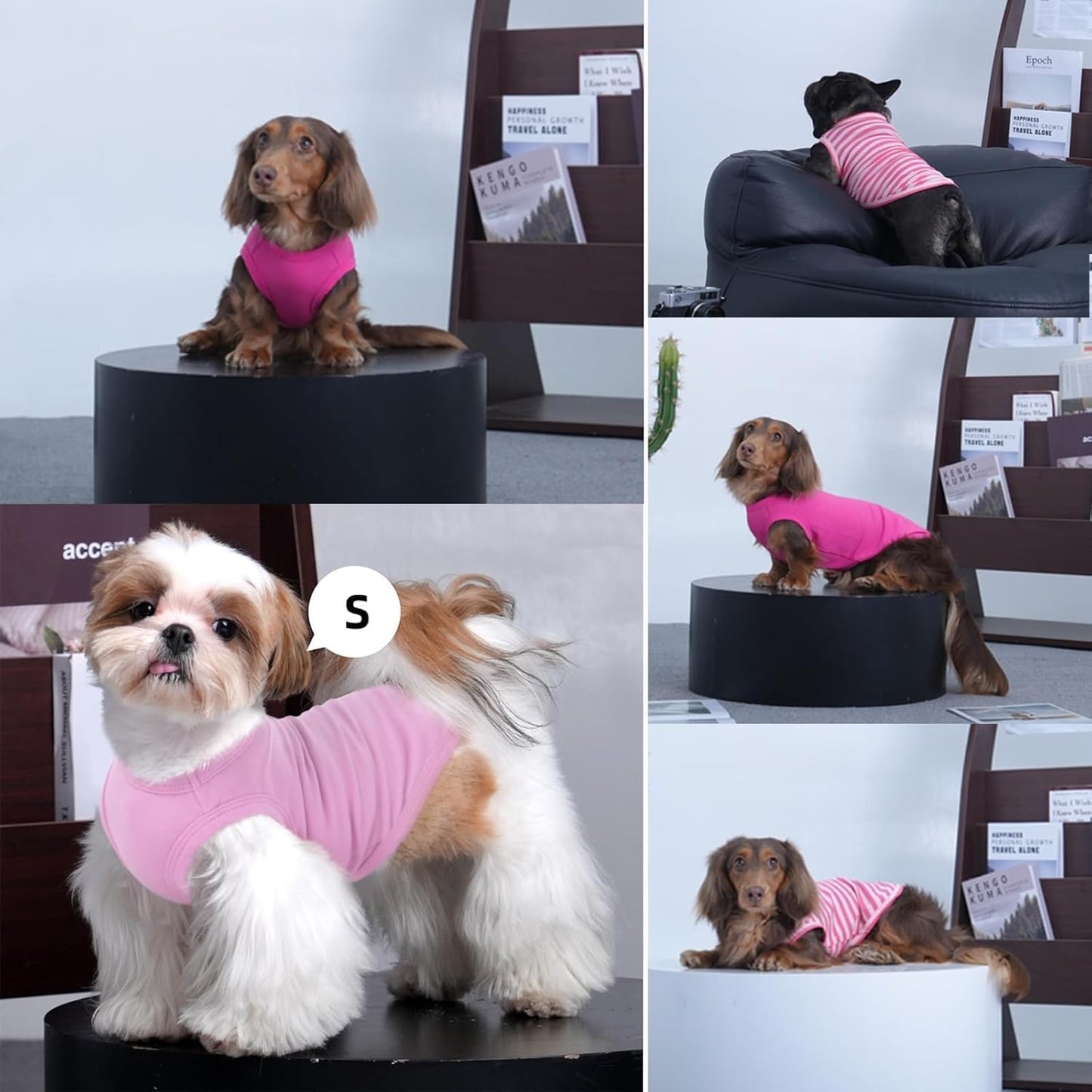 3 Pack Pink Striped Dog T-Shirt for Small Dogs,Sleeveless Shirts Set for Spring,Summer Sun Protection,Lightweight for Park Walking,Striped & Solid Tank Top Set,Shih Tzu(Pink,S)