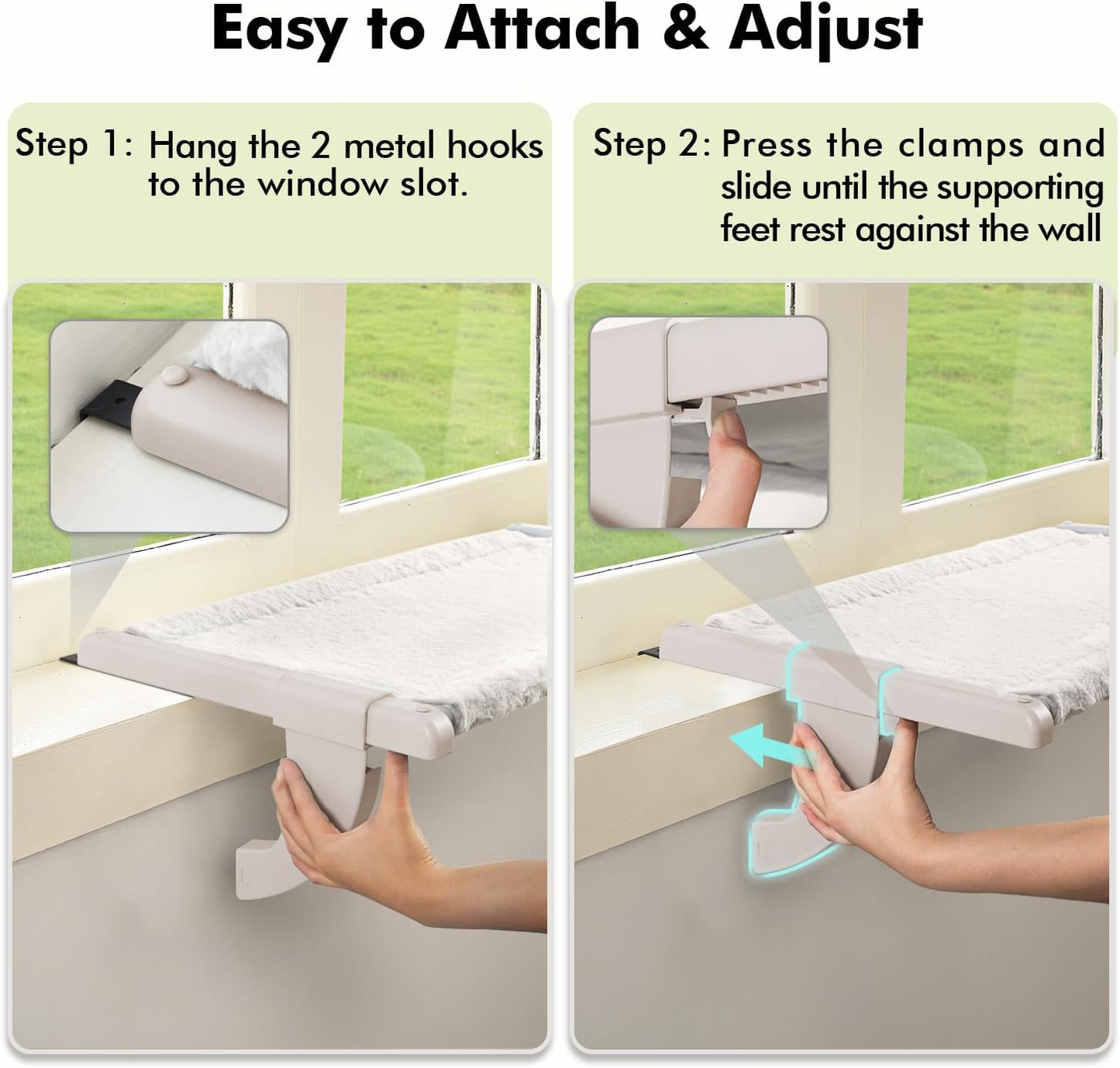 Window Sill Mount Cat Perch for Indoor Cats, One-Step Sliding Clamping Slot Adjustment Cat Hammock with Washable Cover, No Suction Cups Pet Bed for Windowsill & Bedside (XL)