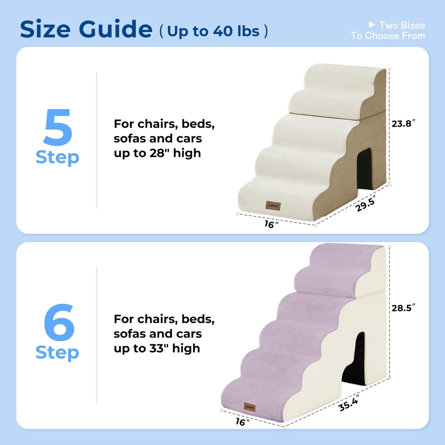Dog Steps for High Beds - 5 Step 24" H Pet Stairs with Tunnel 2 in 1 with Zippers Suitable for Small Dogs and Cats, Indoor Cat Ladders with Non-Slip Bottom, Beige