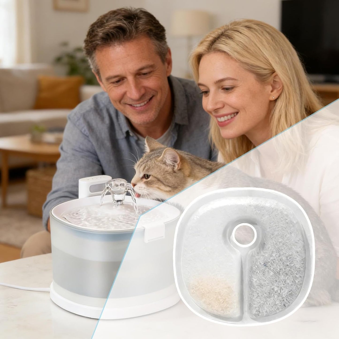 Triple Filtration Replacement - Purified Cat Fountain, Water Filter with Activated Carbon, Pet Dispenser with 12 Pack, Dog Accessories Ceramic Compatible, Health Promotion for Indoor Daily