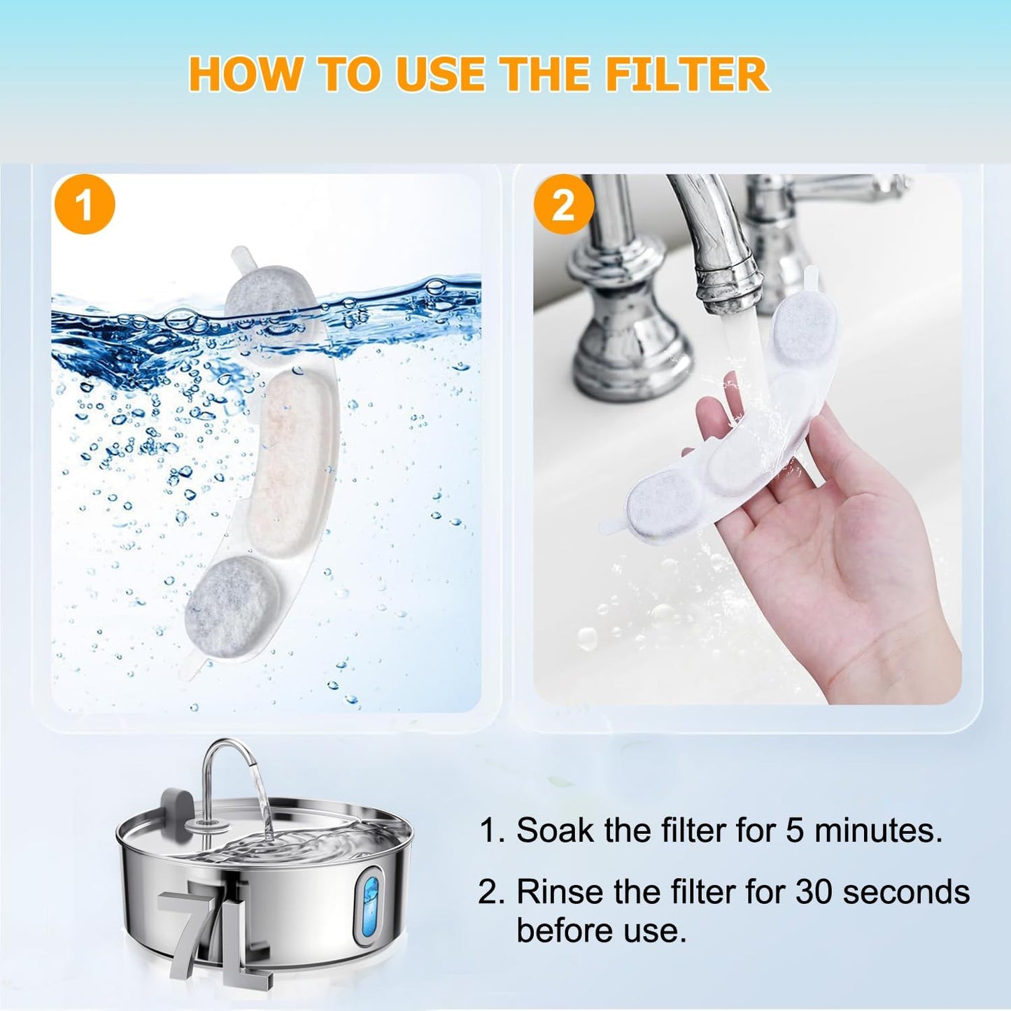 16 Pack Dog Water Replacement Filters Compatible with Smartoo 7L / 236oz / 1.8Gal Stainless Steel Dog Water Fountain, Pet Dog Fountain Filter Replacement,16 Filters + 16 Sponge