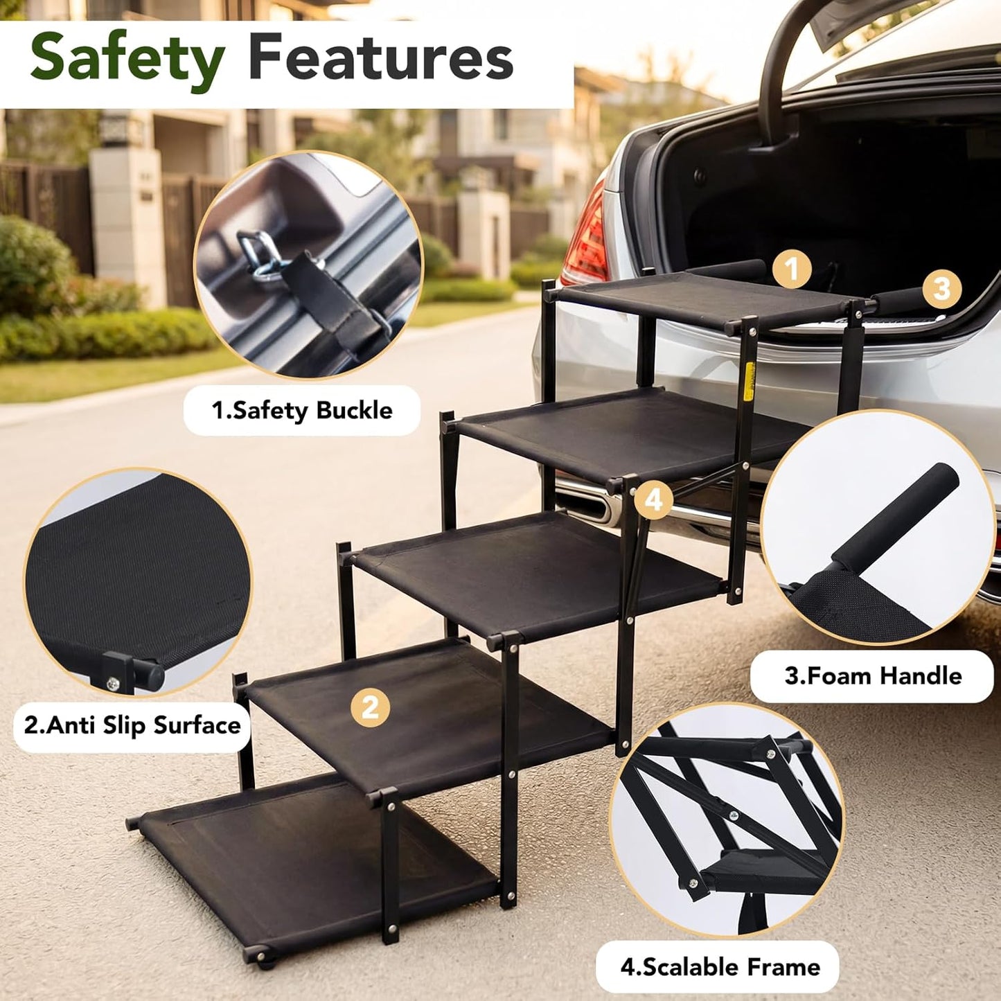 Foldable Dog Stairs for Car, SUV & Truck, 5-Step Pet Ramp with Non-Slip Surface, Portable and Lightweight Dog Steps for High Bed, Supports Up to 150 Lbs