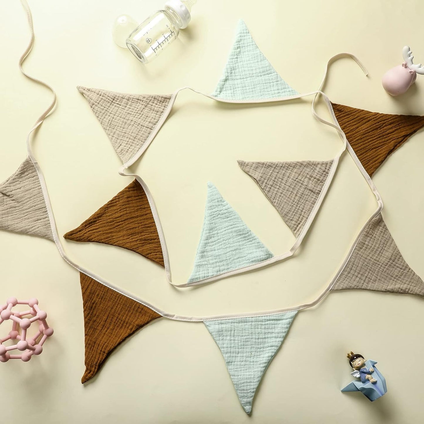 Oudain 2 Pcs Pennant Banner Flags Nursery Garland Triangle Bunting Flags Playroom Wall Decor Banner for Nursery Baby Shower Birthday Boho Wedding Party Event, Each 7.75 ft(Retro Color)
