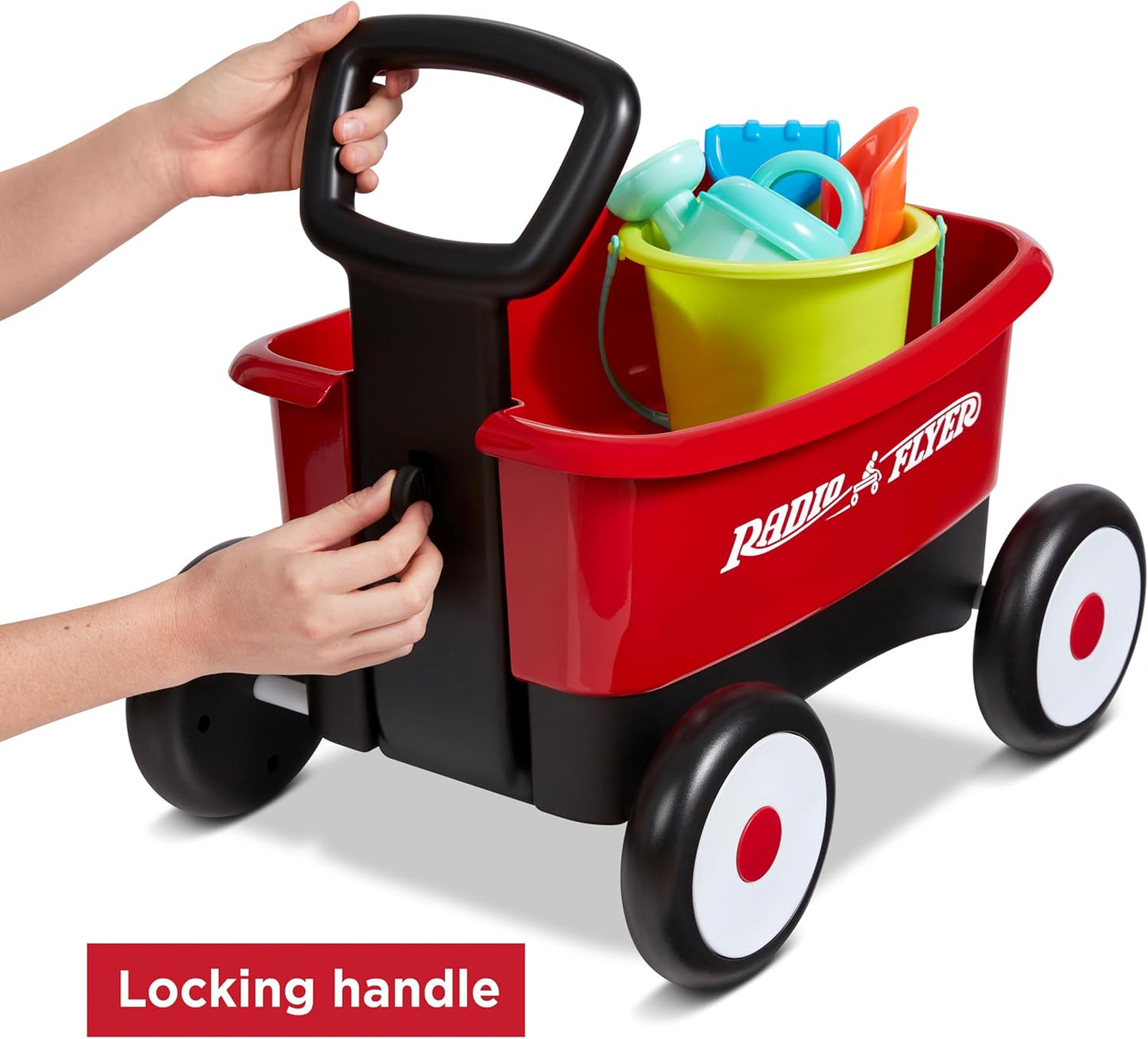 Radio Flyer Push & Pull Walker Wagon with Garden Tools, Red, for Kids 1-4 Years Old, Locking Handle for Stability, Baby Push Walker Converts to Pull Wagon, for Indoor & Outdoor Play