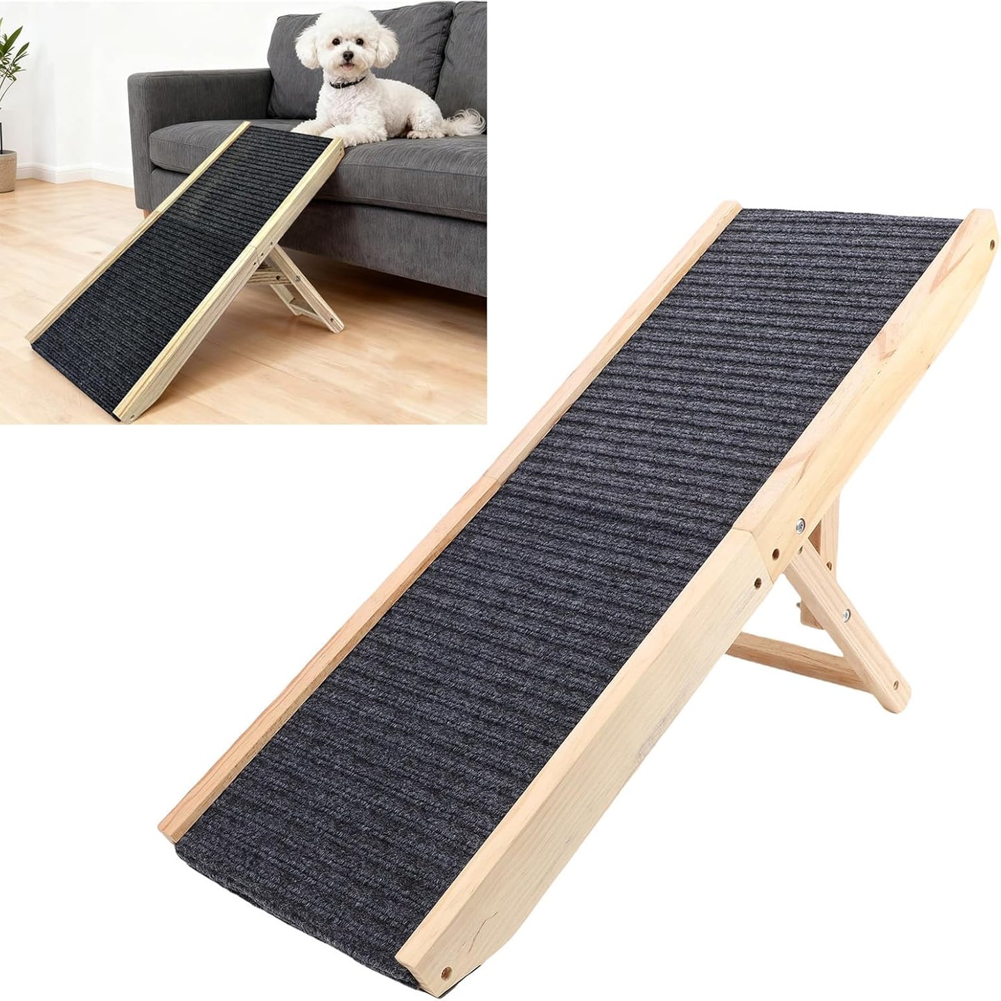 Luqeeg Foldable Dog Stairs, Portable Car Ramps, Anti Slip Wooden Dog Ramp Sturdy Gentle Slope Design Reduce Joint Pressure Space Saving Pet Stairs for Bed Couch Sofa Travel