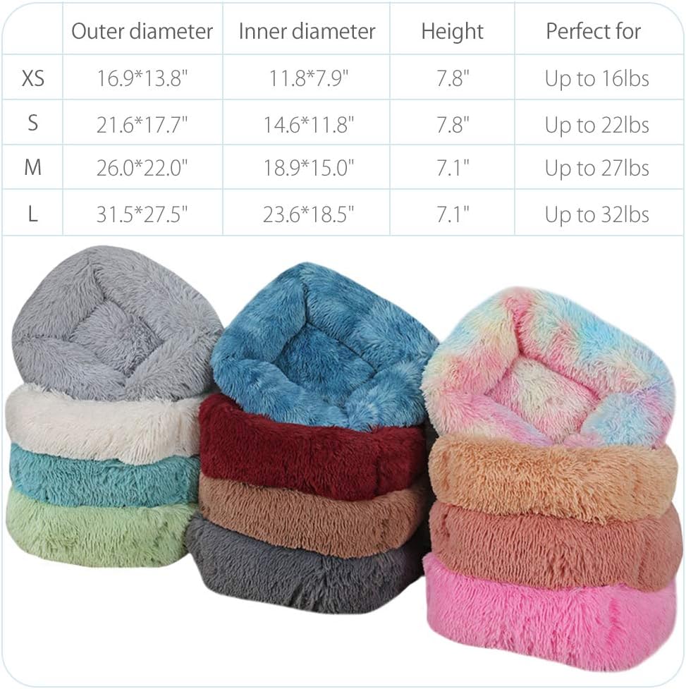 La La Pet® Donut Dog Cat Bed Cozy Cave Pet Bed Burrow Dog Bed Calming Cuddler Self-Warming Pet Bed Soft Plush Pet Cushion Improved Sleep for Cats Small Medium Dogs White XS