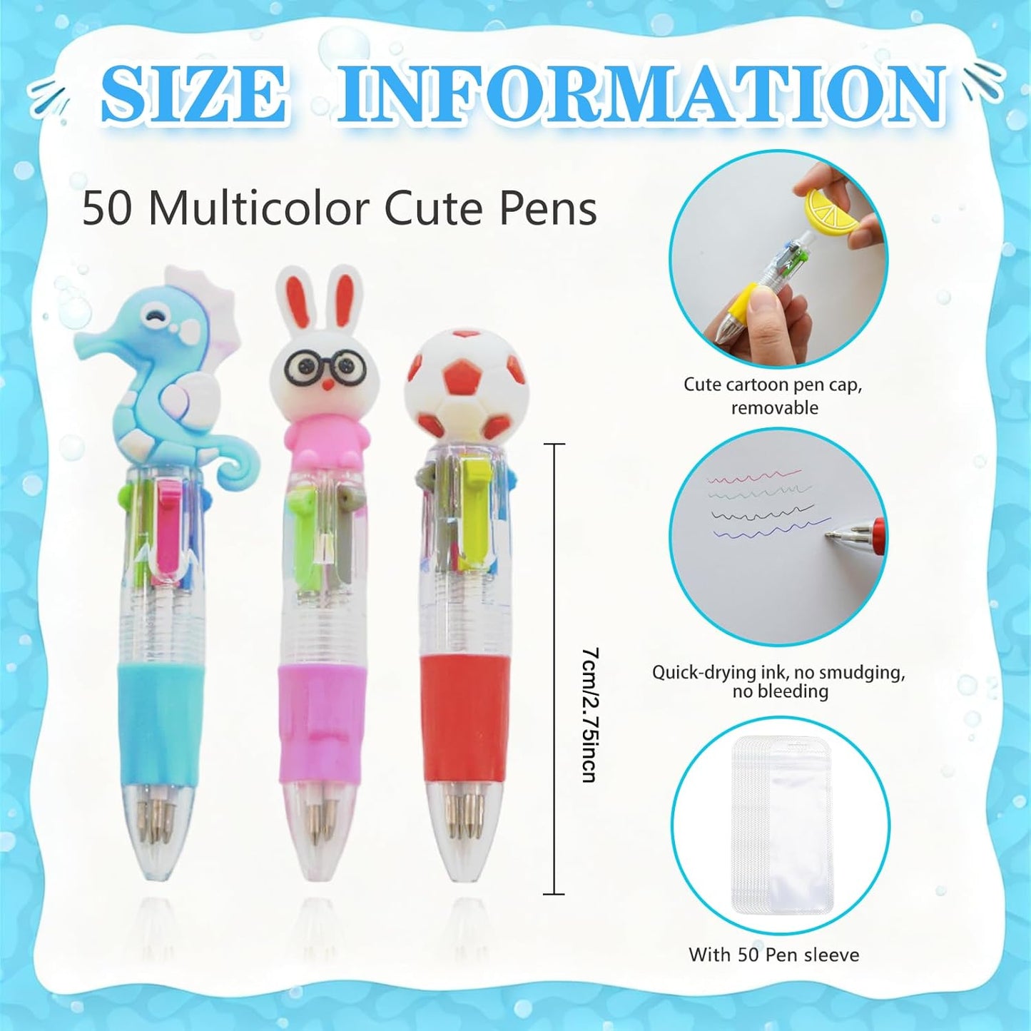 100 PCS Multicolor Pen Set – 50 Cute Pens Bulk with 50 Pen Bags, Fun Pens for Party Favors, Christmas, Birthday, Kawaii Stationery for Student Prizes, Gifts Bulk for Friends