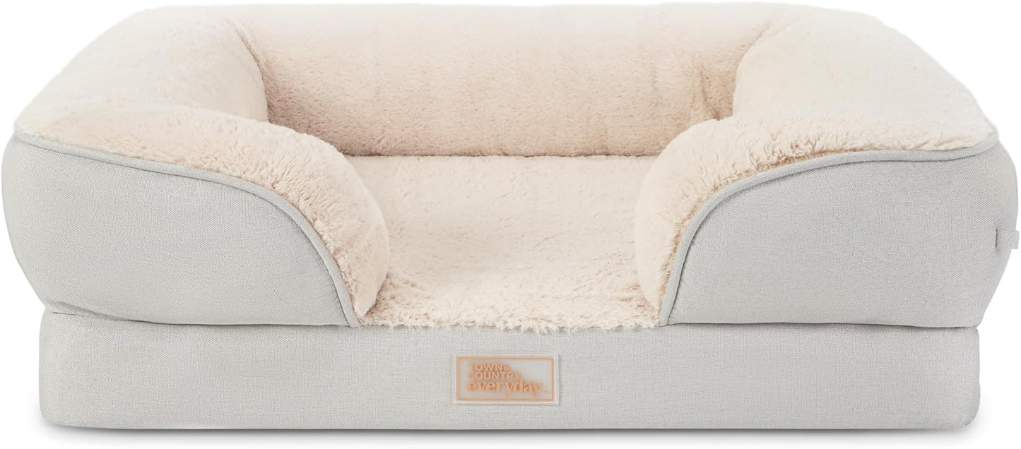Town & Country Everyday CuddleTown 편안한 솔리드 볼스터 소파 반려동물 침대, 지지력 및 진정 계란 상자 폼, 미끄럼 방지 바닥, 세탁기 세탁 가능한 커버, 그레이, 미디엄 71.1cm x 58.4cm x 20.3cm(28x23x8인치)