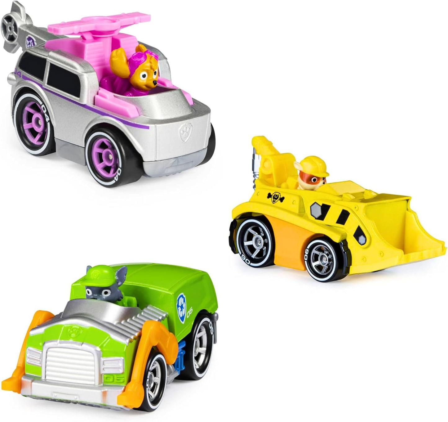 Paw Patrol - True Metal Collectible Diecast Toy Vehicle Bundles - Set 2 Pack of 3 - Skye, Rubble, & Rocky