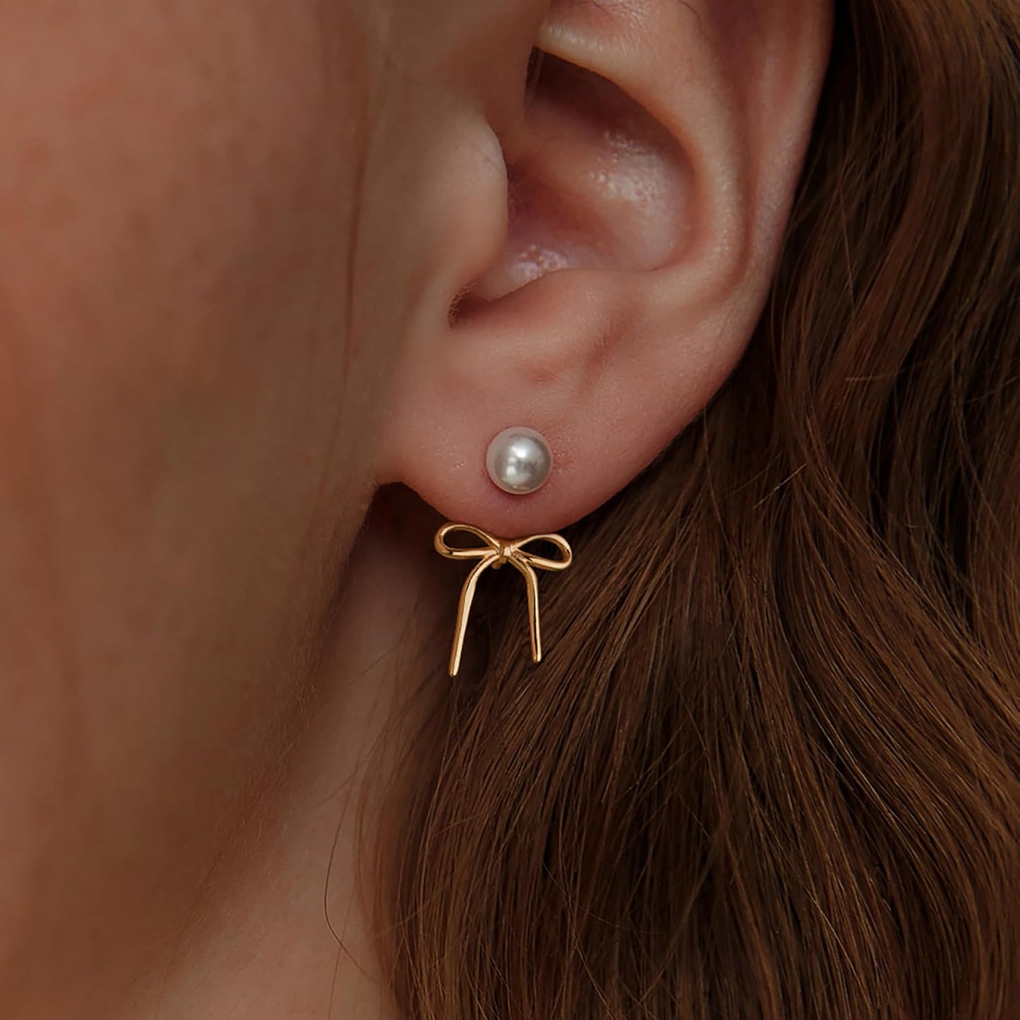 Risamil 14K Gold Plated/Silver Earrings for Women Trendy, Dainty Bow Earrings for Women Cute Pearl Huggie Earring Hoops Twist Rope Bow Stud Pearl Dangle Cubic Zirconia Earrings Jewelry Gifts