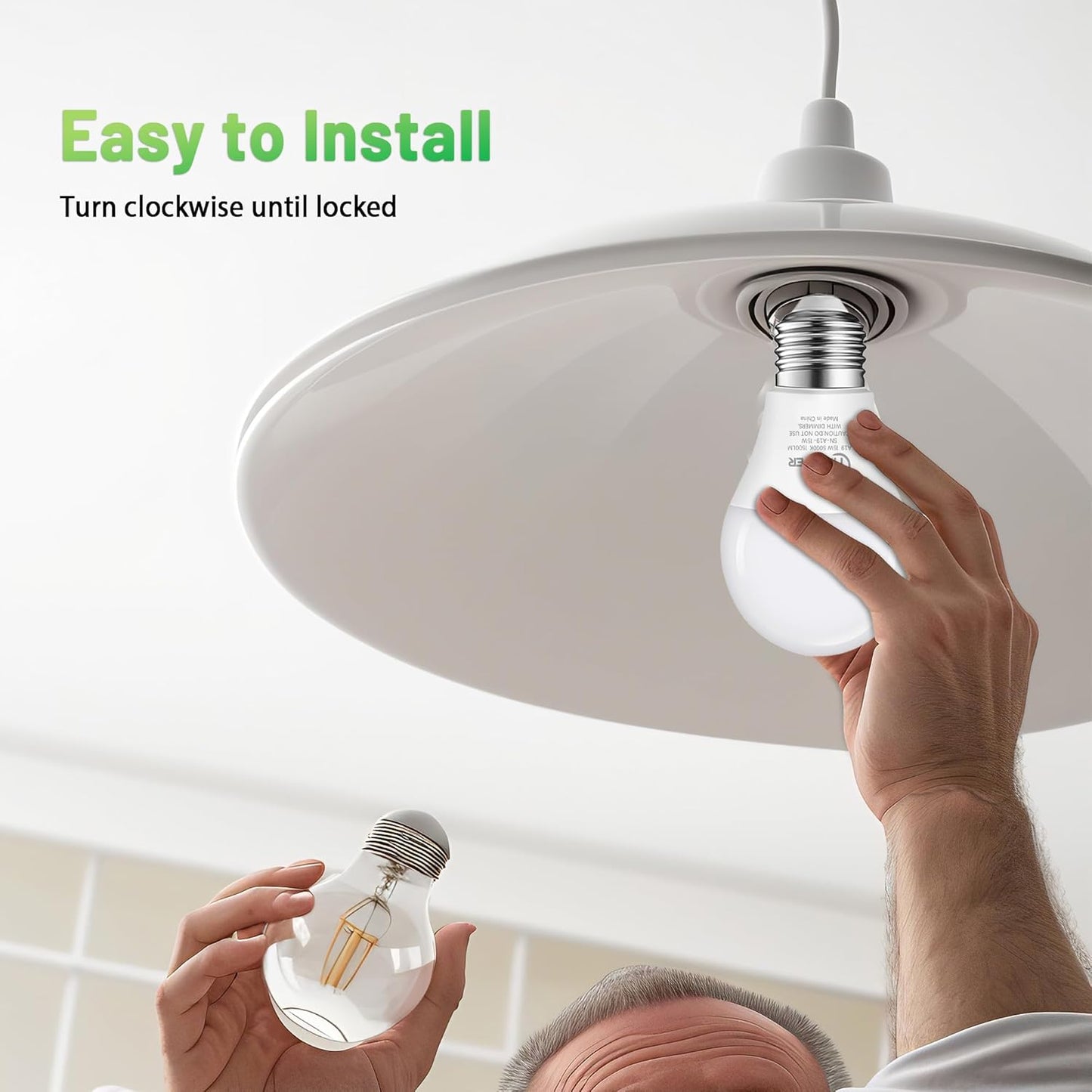 A19 LED Light Bulb, 100W Equivalent Light Bulbs, 15W 5000K Daylight, 1500 Lumens, Non-Dimmable LED Bulb, E26 Standard Base for Indoor and Outdoor, ETL Listed, 6-Pack